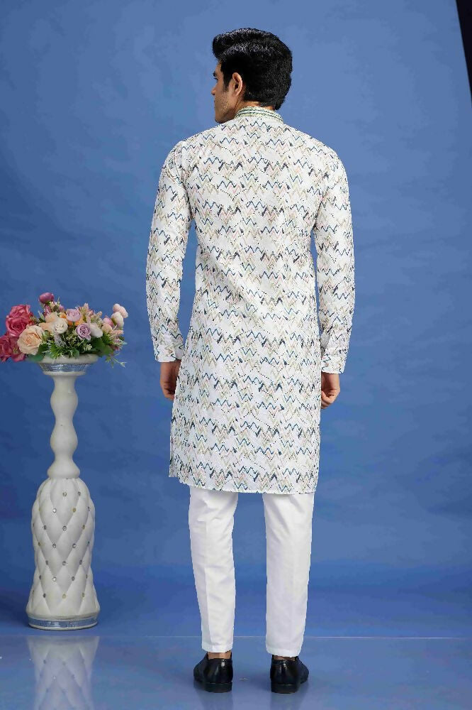 Raivat Ethnic Cotton Embroidery Kurta Pajama In Blue Colour