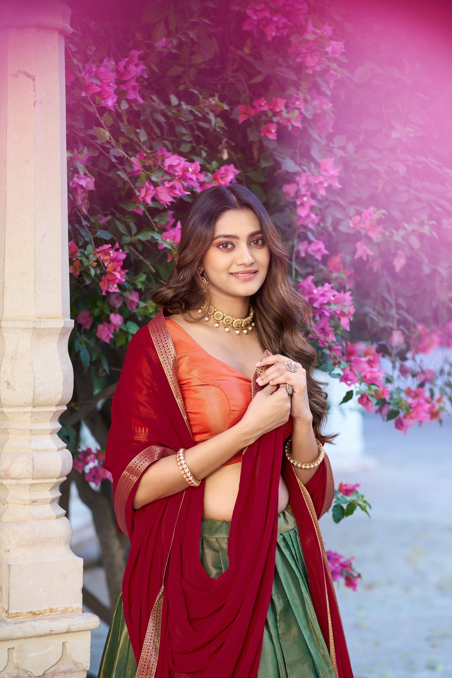 Lorenvalley Fashion Mehendi Kanchipuram Zari Weaving Work Lehenga Choli with Dupatta