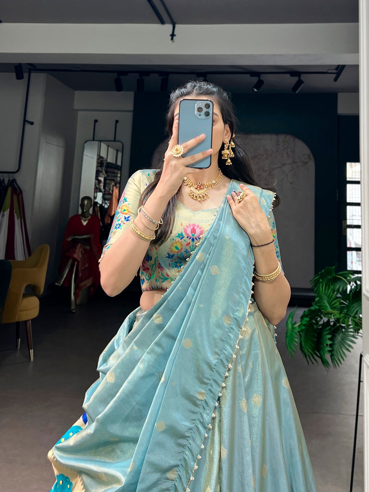 Lorenvalley Fashion Skyblue Shimmer Zari Weaving Work With Less Touch Up Lehenga Choli With Dupatta