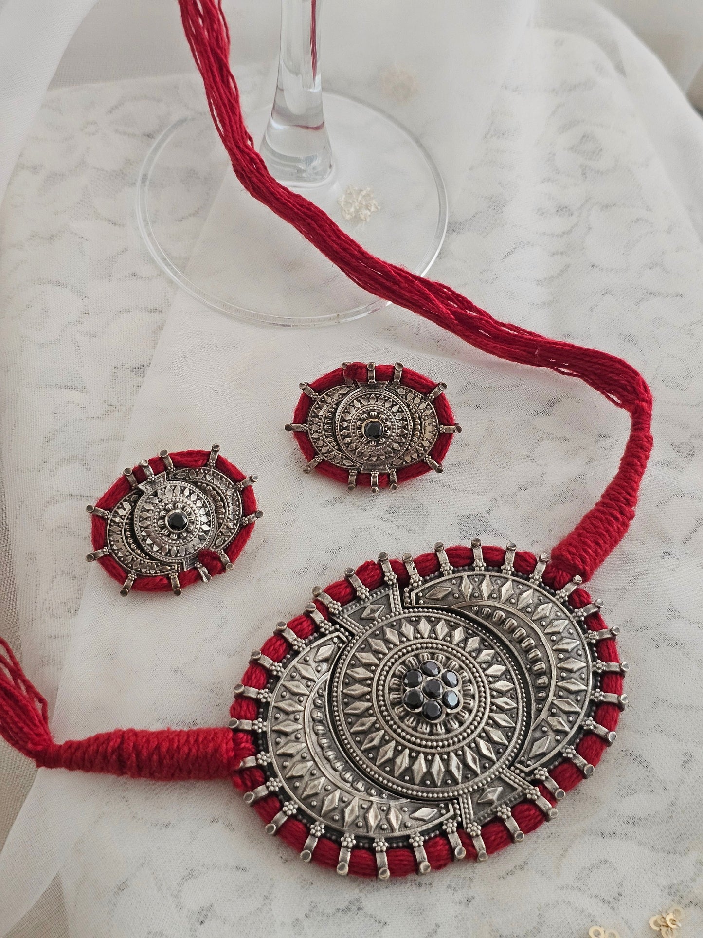 The Surya Mandala Crimson Necklace Set