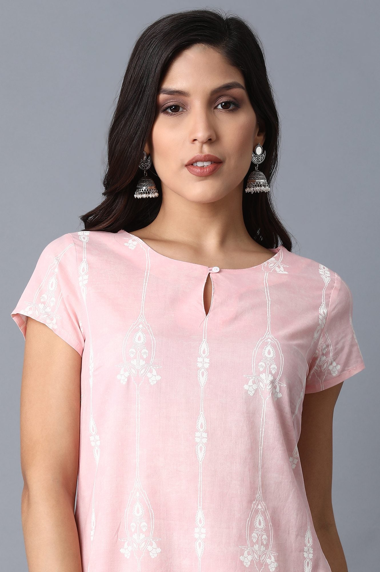 W for Woman Light Pink Printed Kurta