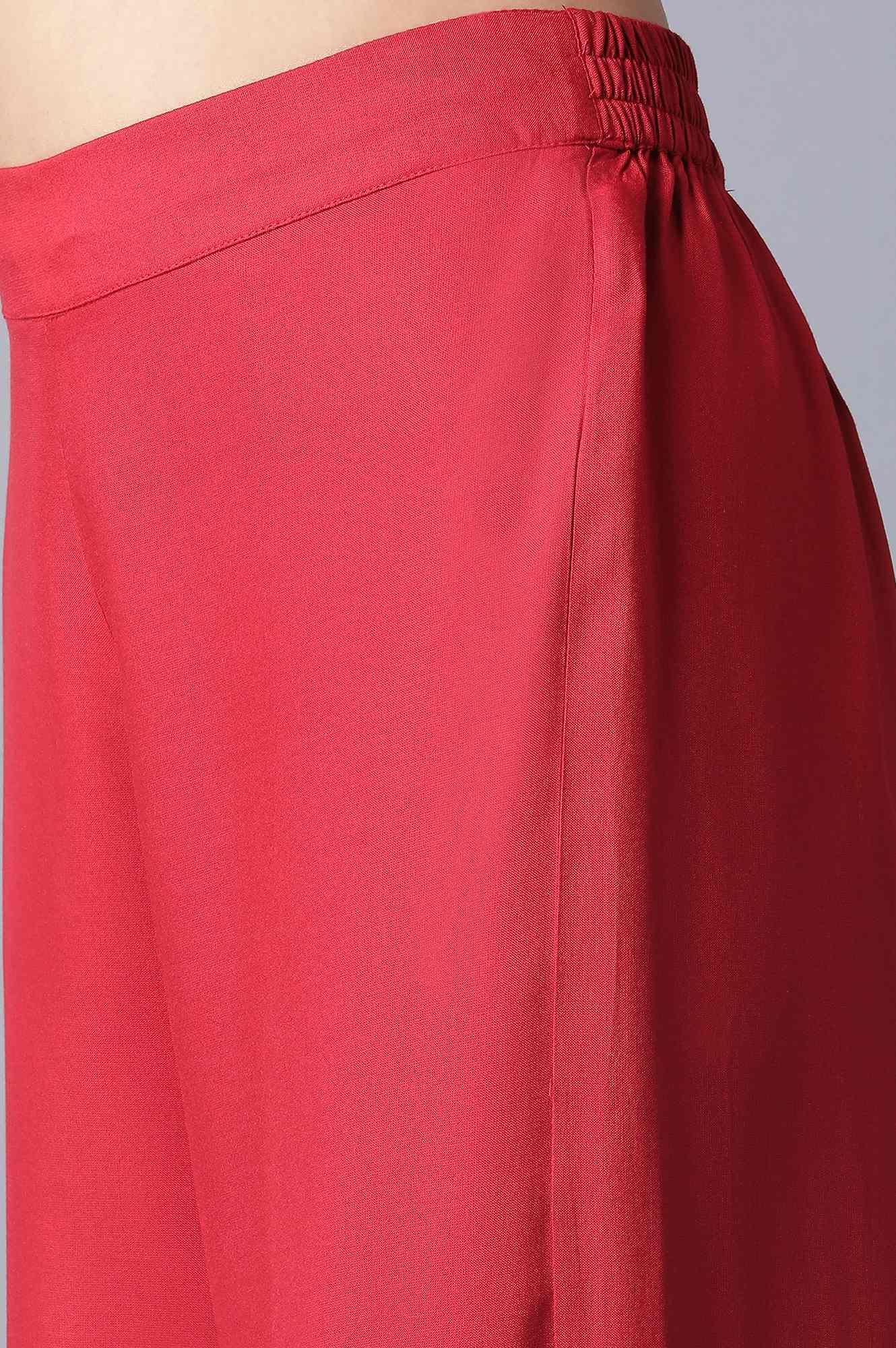 W for Woman Red Printed kurta-Parallel Pant Set