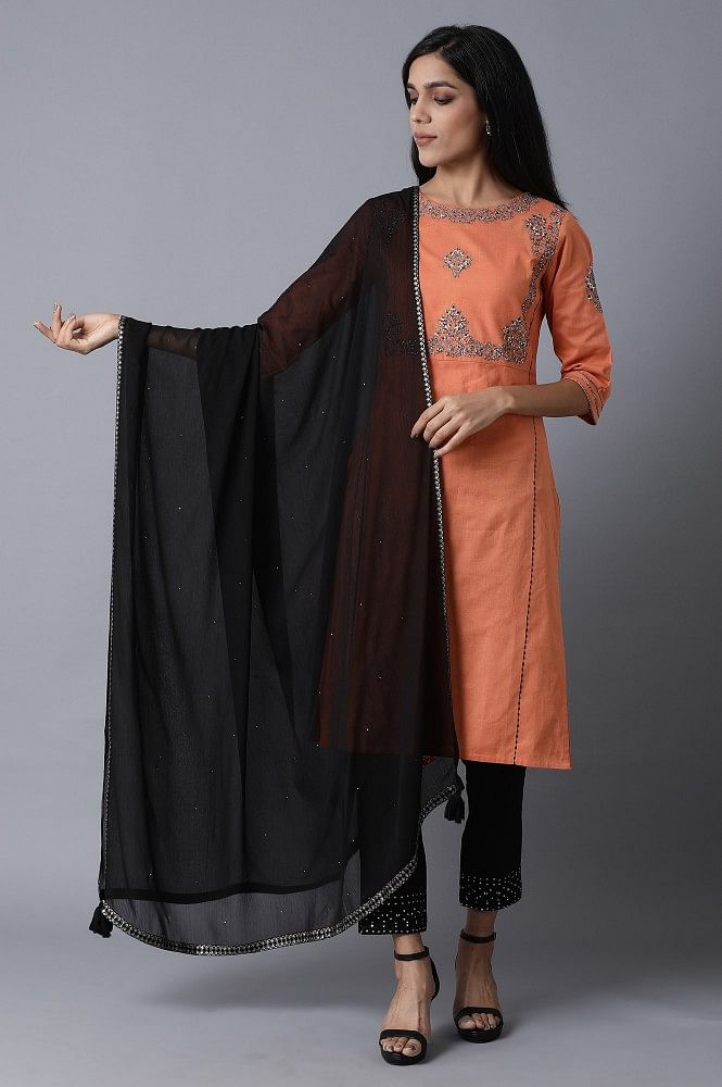 W for Woman Black Tassel Dupatta