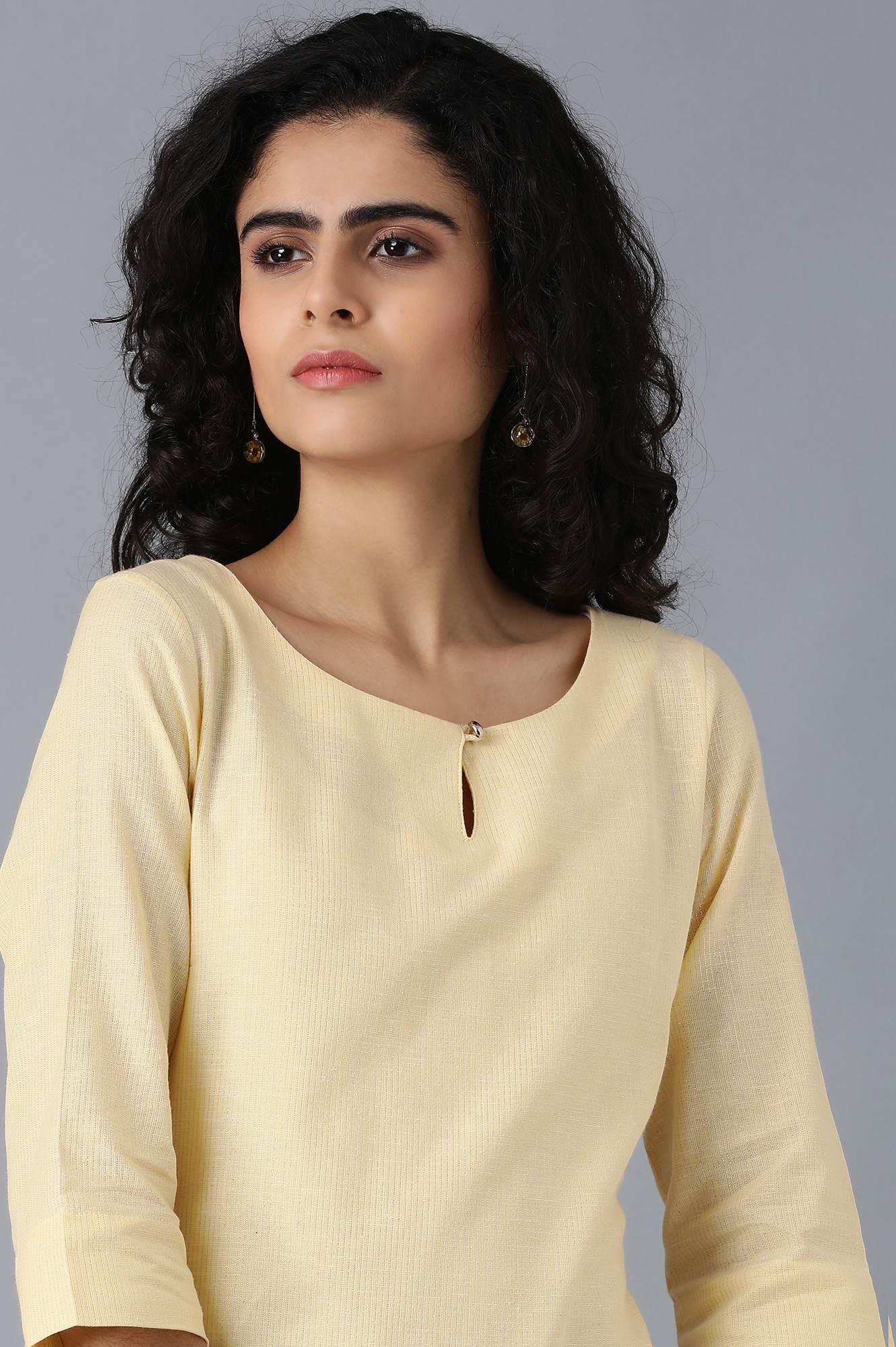 W for Woman Yellow Round Neck Classic kurta