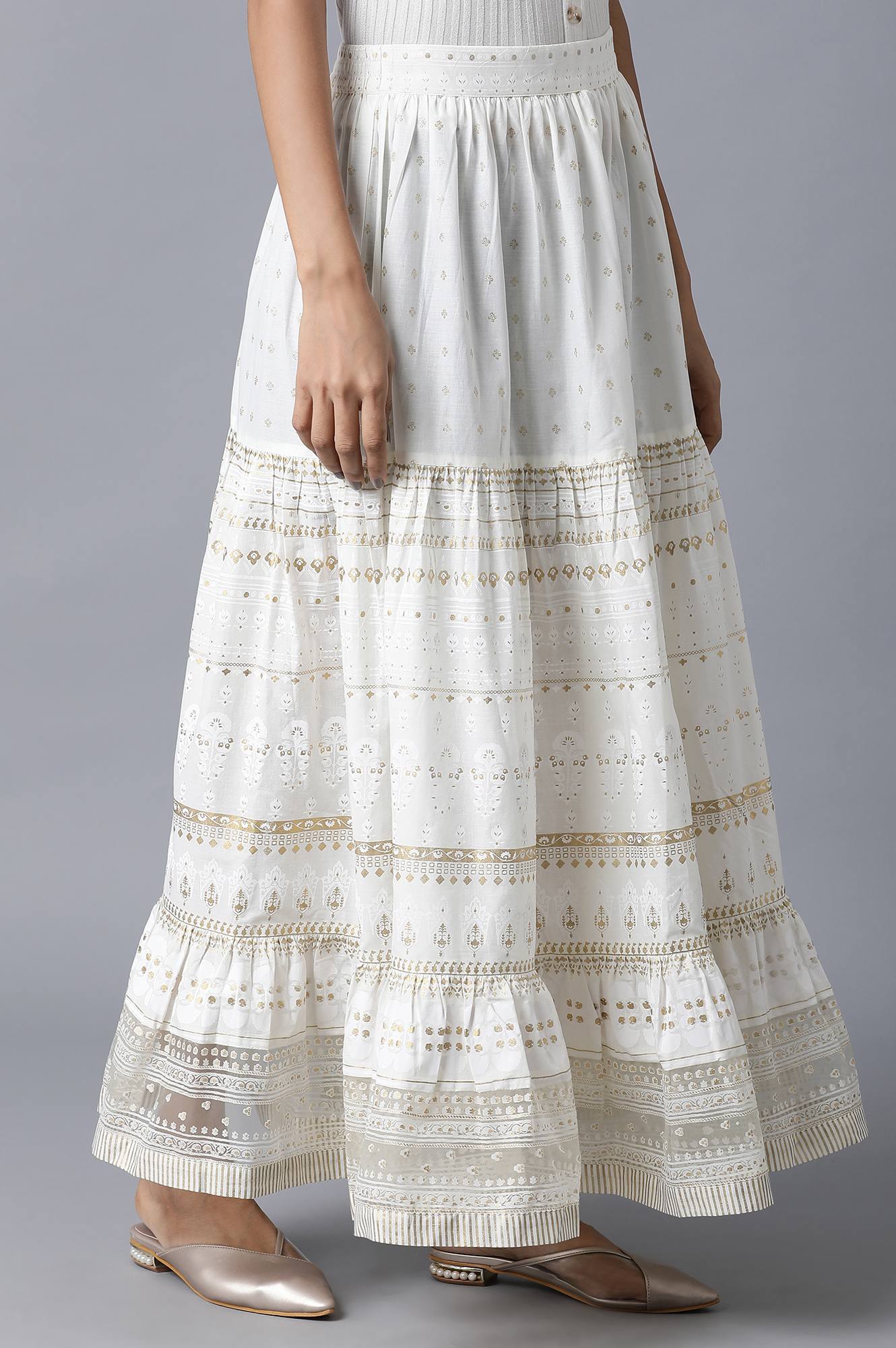 W for Woman Ecru Printed Gathered Skirt