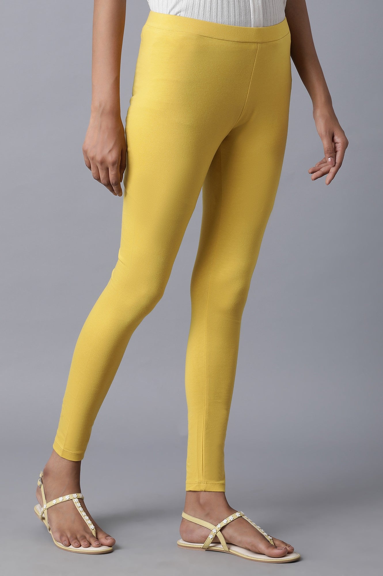 W for Woman Mustard Yellow Cotton Solid Tights