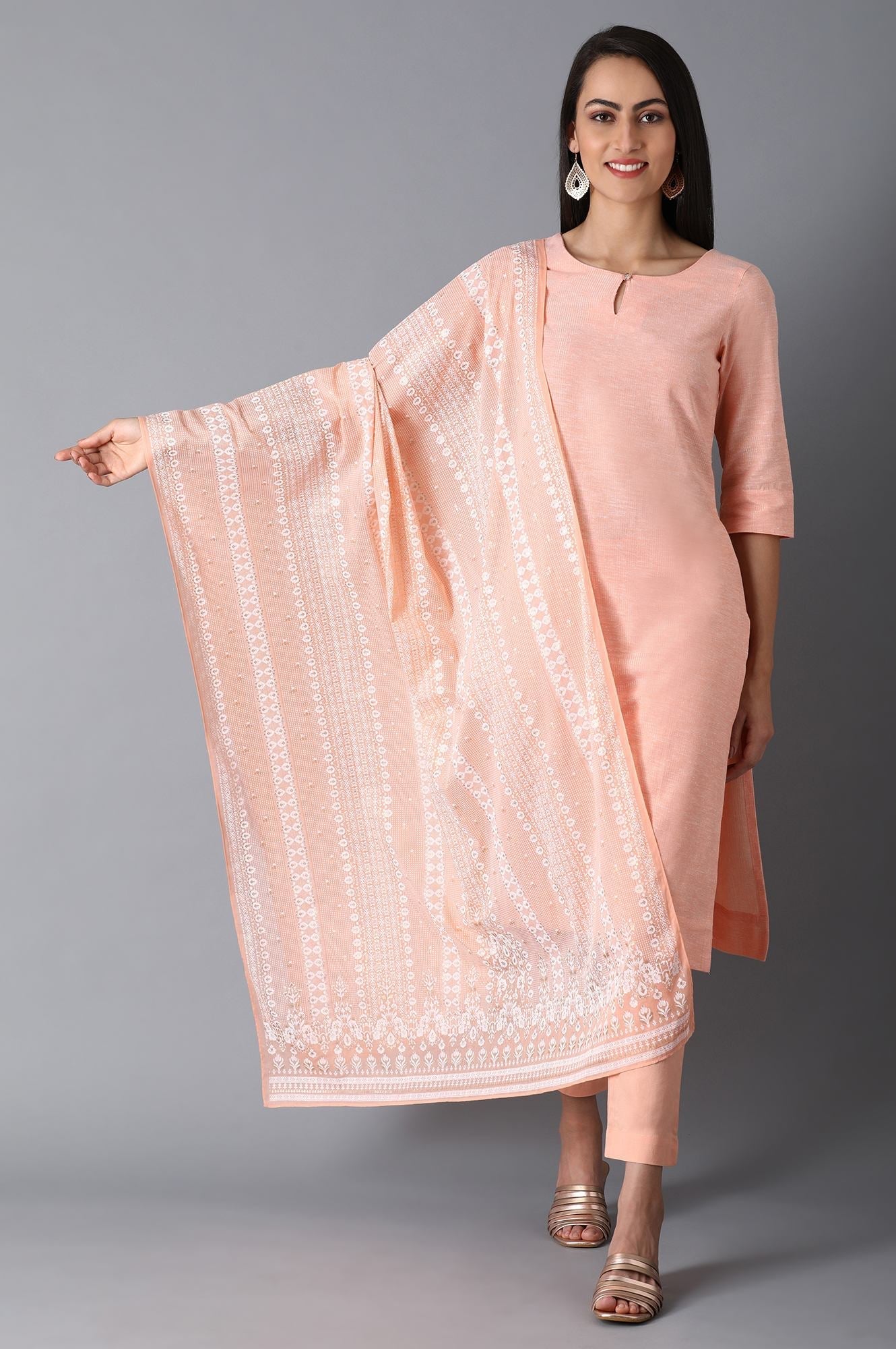 W for Woman Light Orange Printed Drape