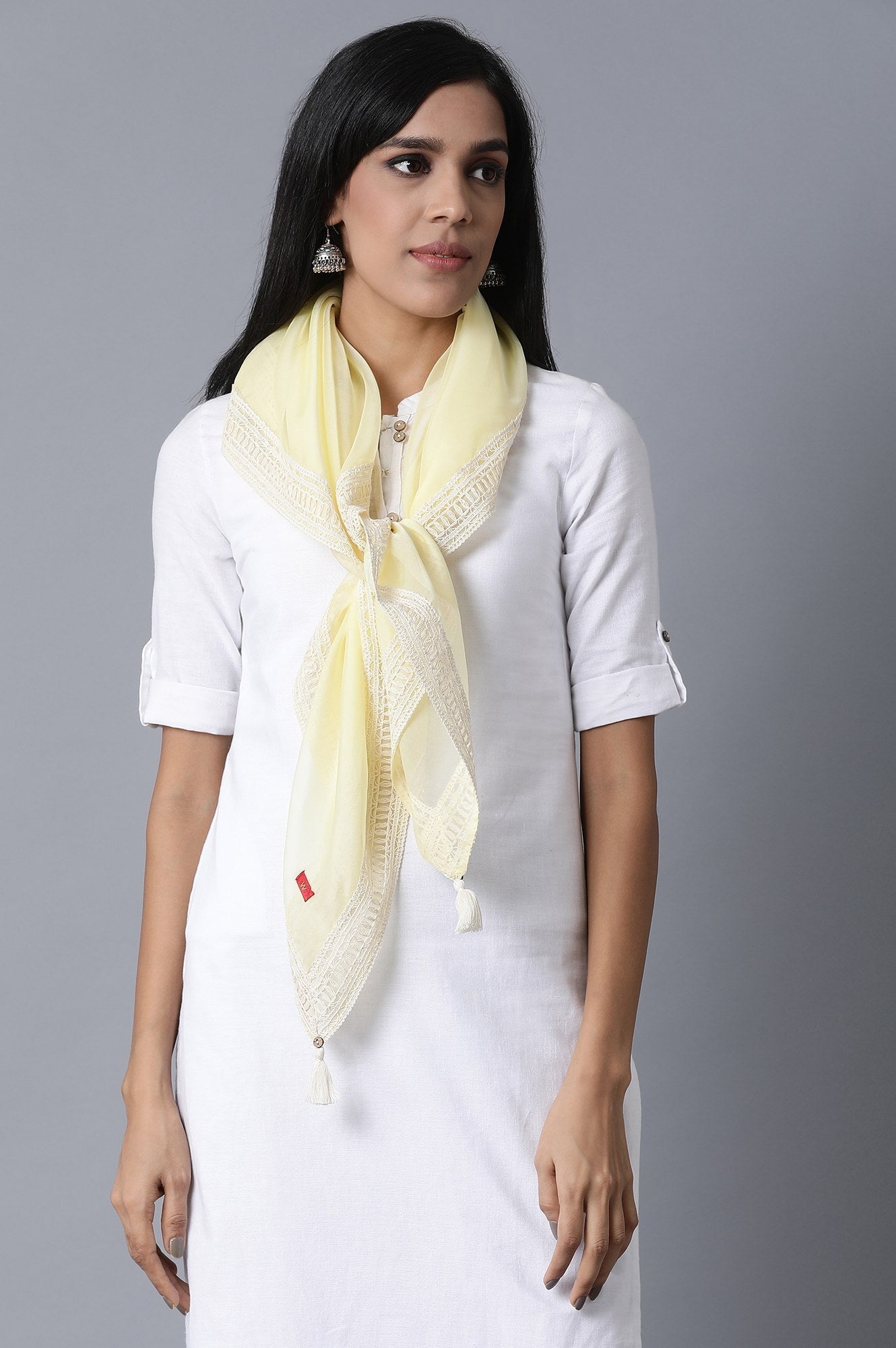 W for Woman Pale Yellow Solid Scarf
