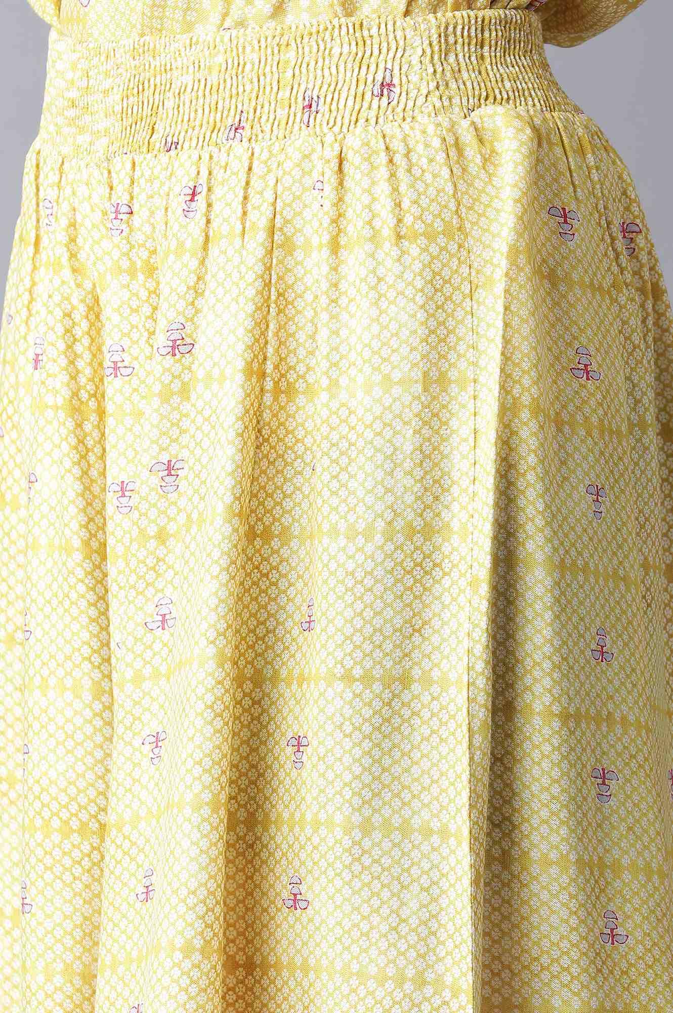 W for Woman Yellow Printed Two Piece Jumpsuit Set