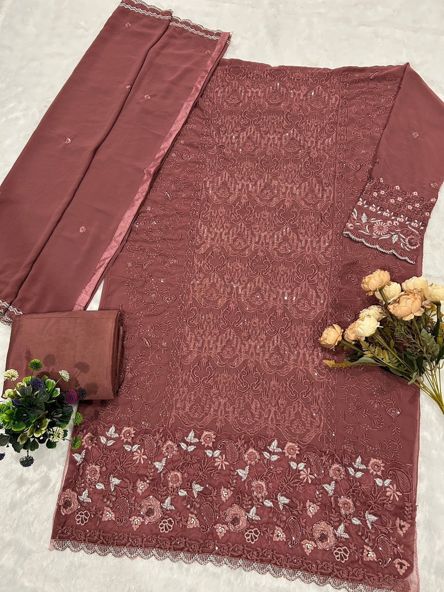 Anaita Purple Fox Georgette Suit with Embroidery & Sequence Work