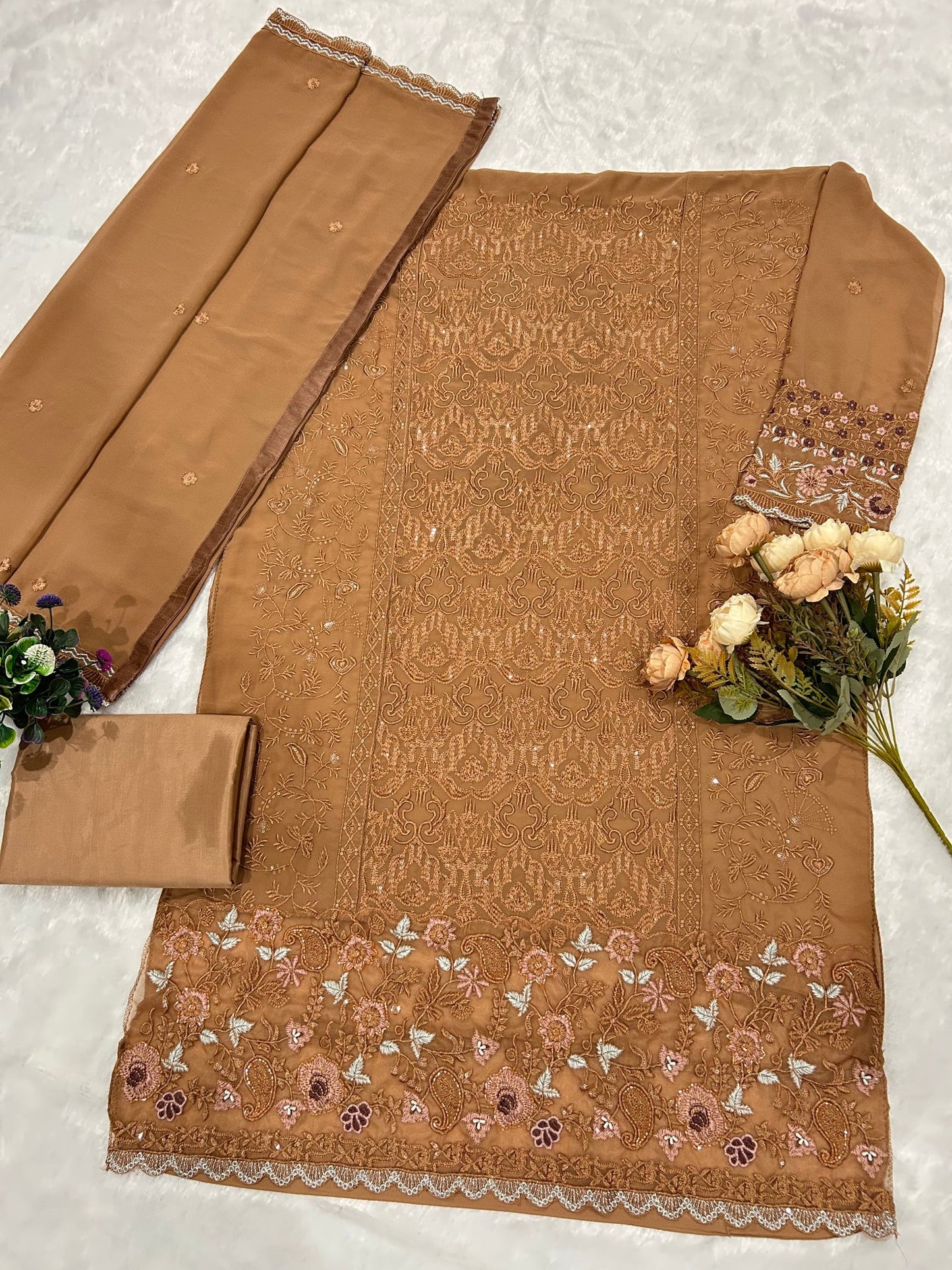 Anaita Brown Fox Georgette Suit with Embroidery & Sequence Work
