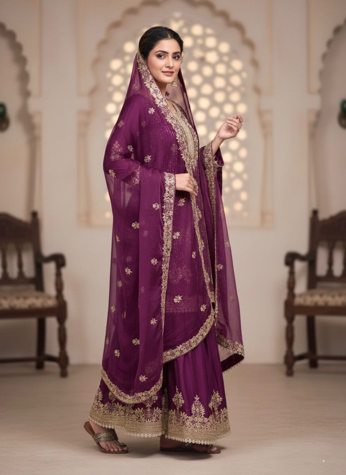 Anaita Purple Silk Readymade Suit with Embroidery & Diamond Work