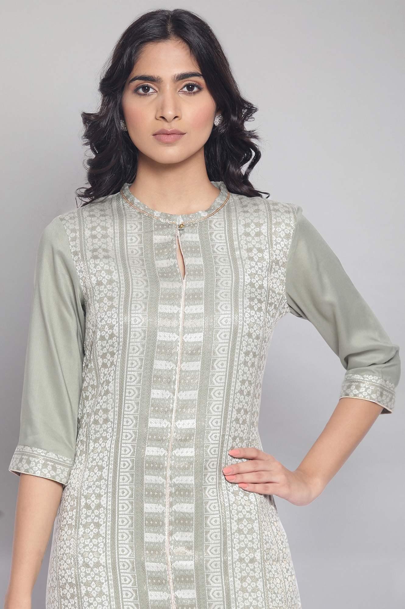 W for Woman Sage Green Dobby kurta