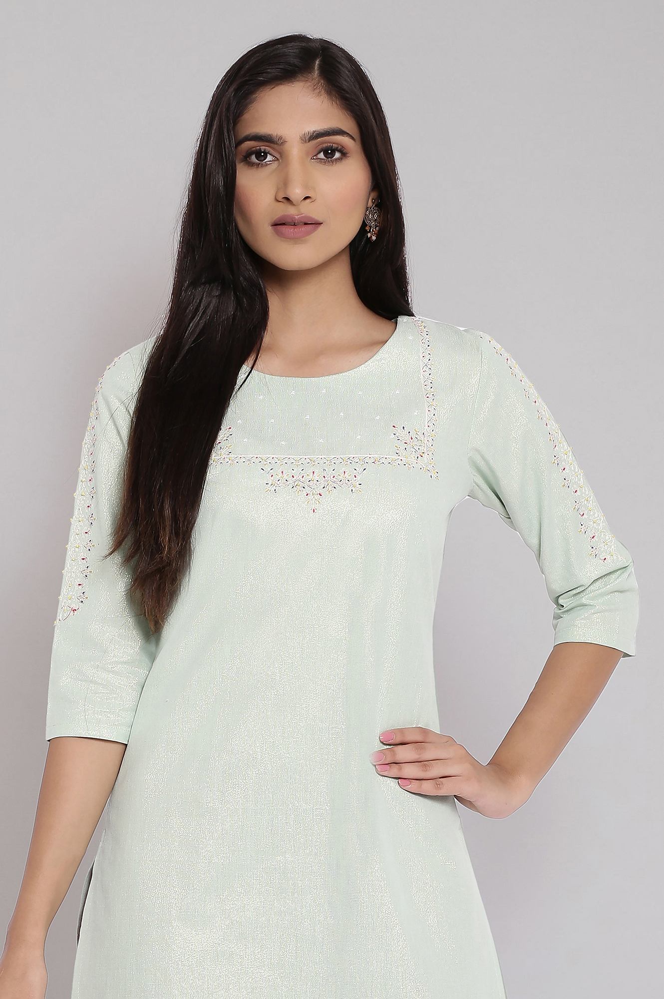 W for Woman Light Green Shimmery kurta