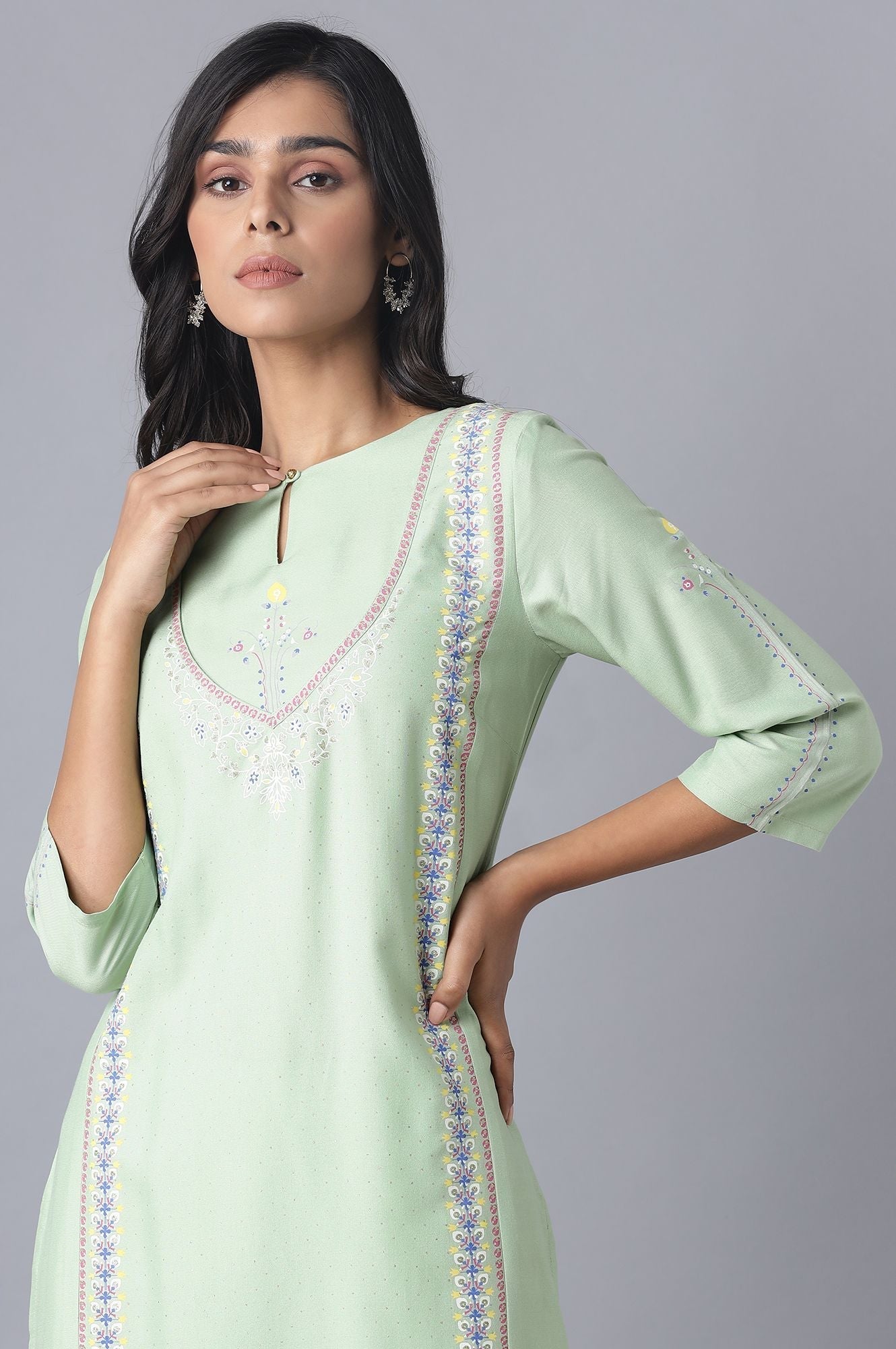 W for Woman Mint Green Printed kurta