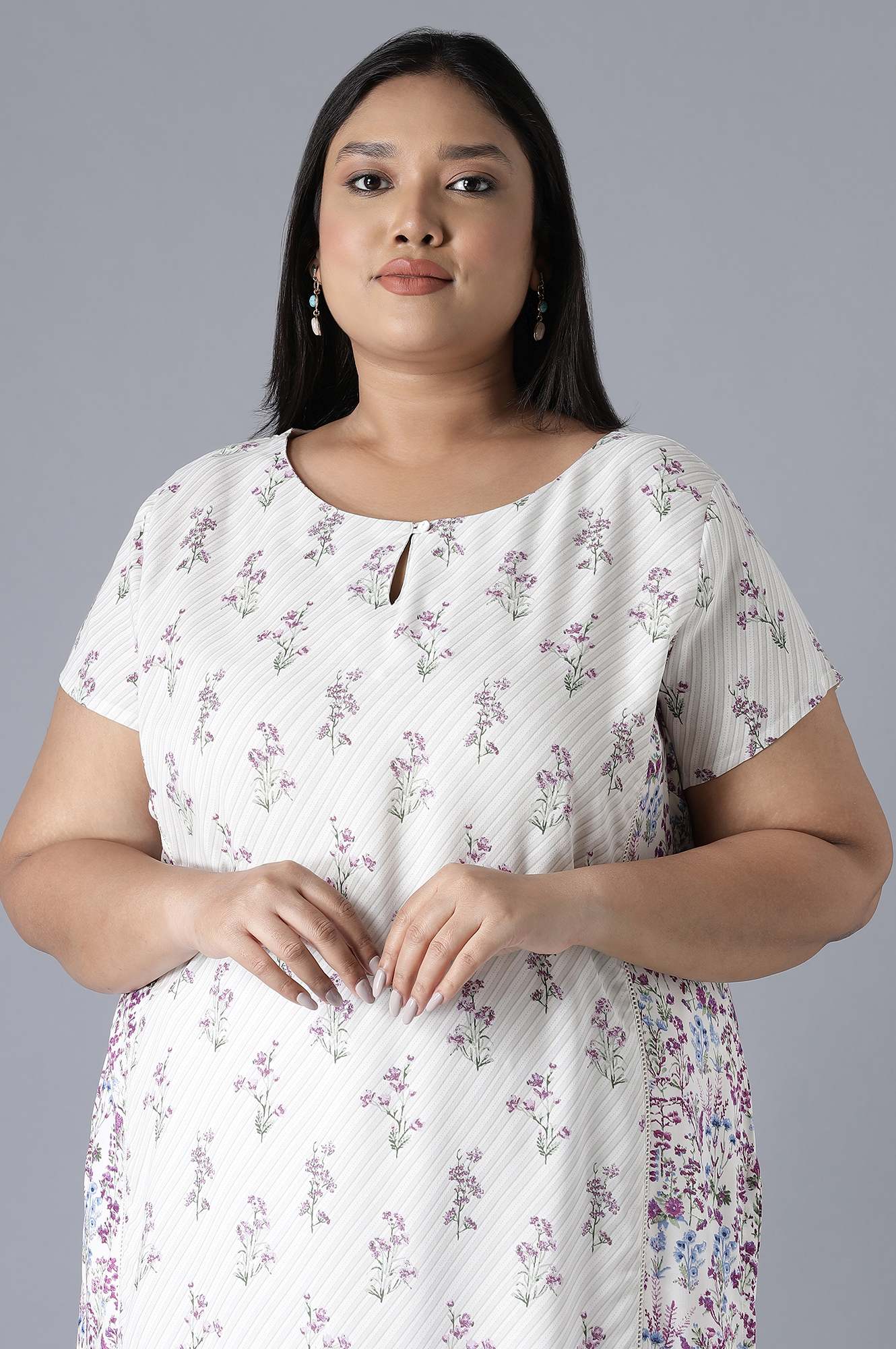 W for Woman Ecru Print Blocking Panelled kurta