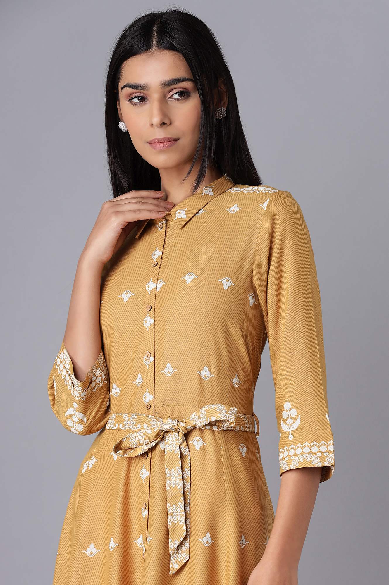 W for Woman Yellow Flared Panelled Dress