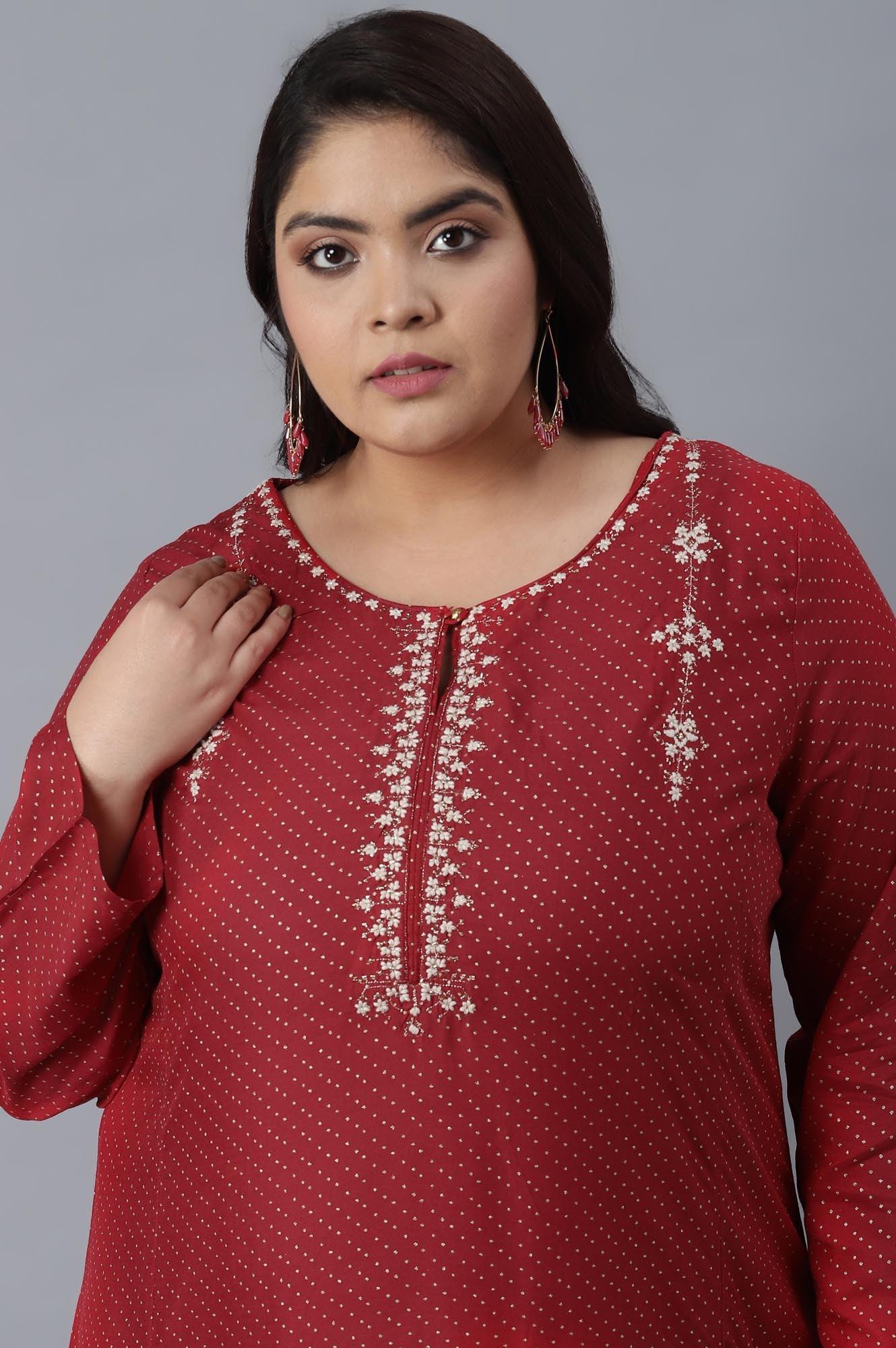 W for Woman Scarlet Red Polka Dots Print Flared kurta