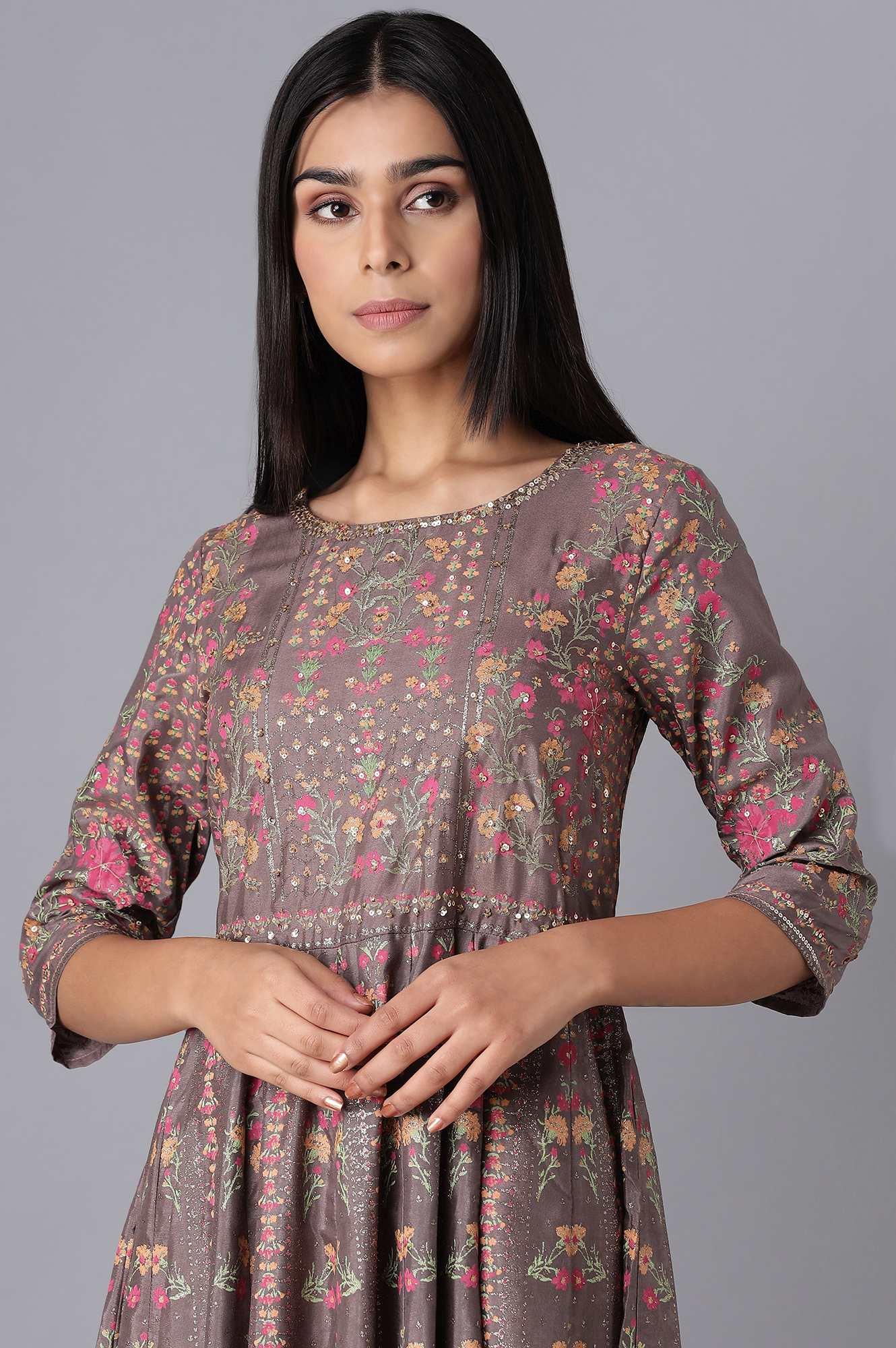 W for Woman Purple Printed Panelled Dress