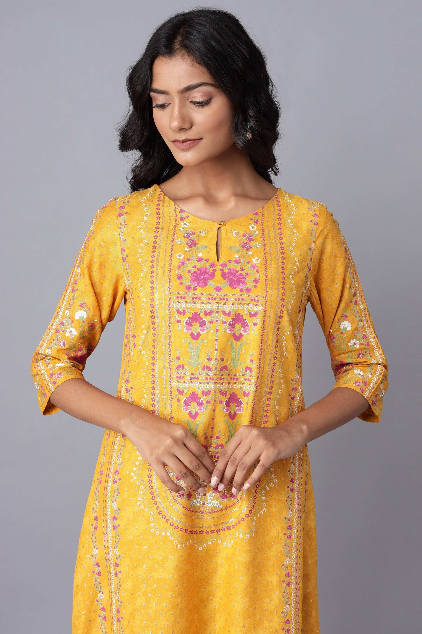 W for Woman Yellow A-line Printed kurta