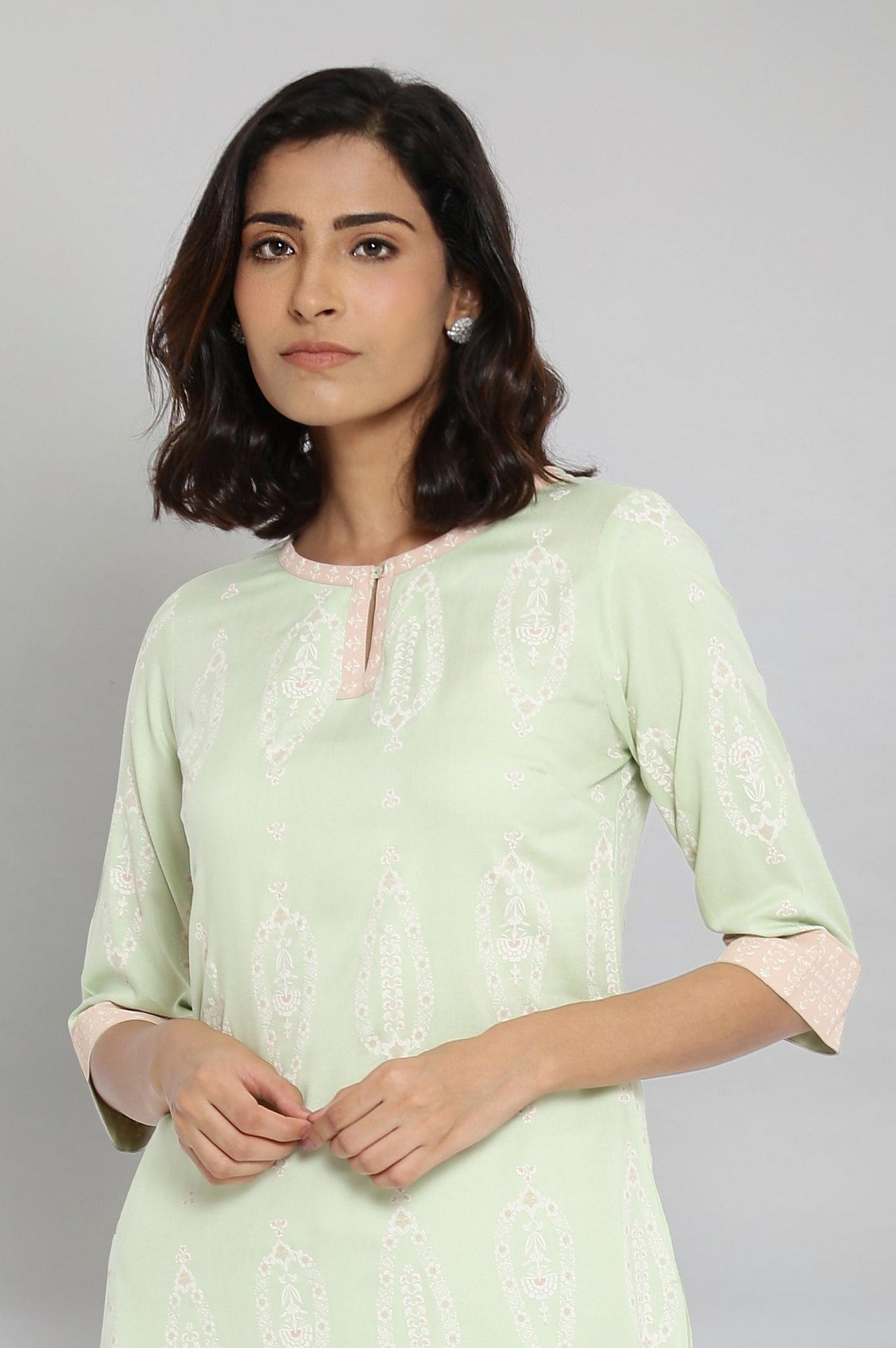 W for Woman Tea Green Printed kurta