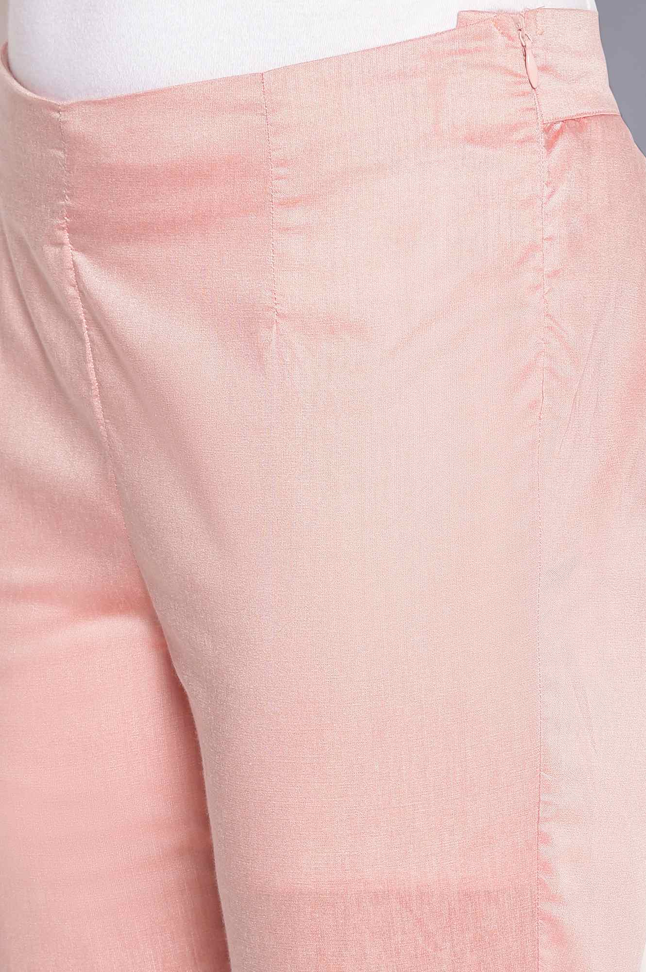 W for Woman Pink Solid Slim Pants