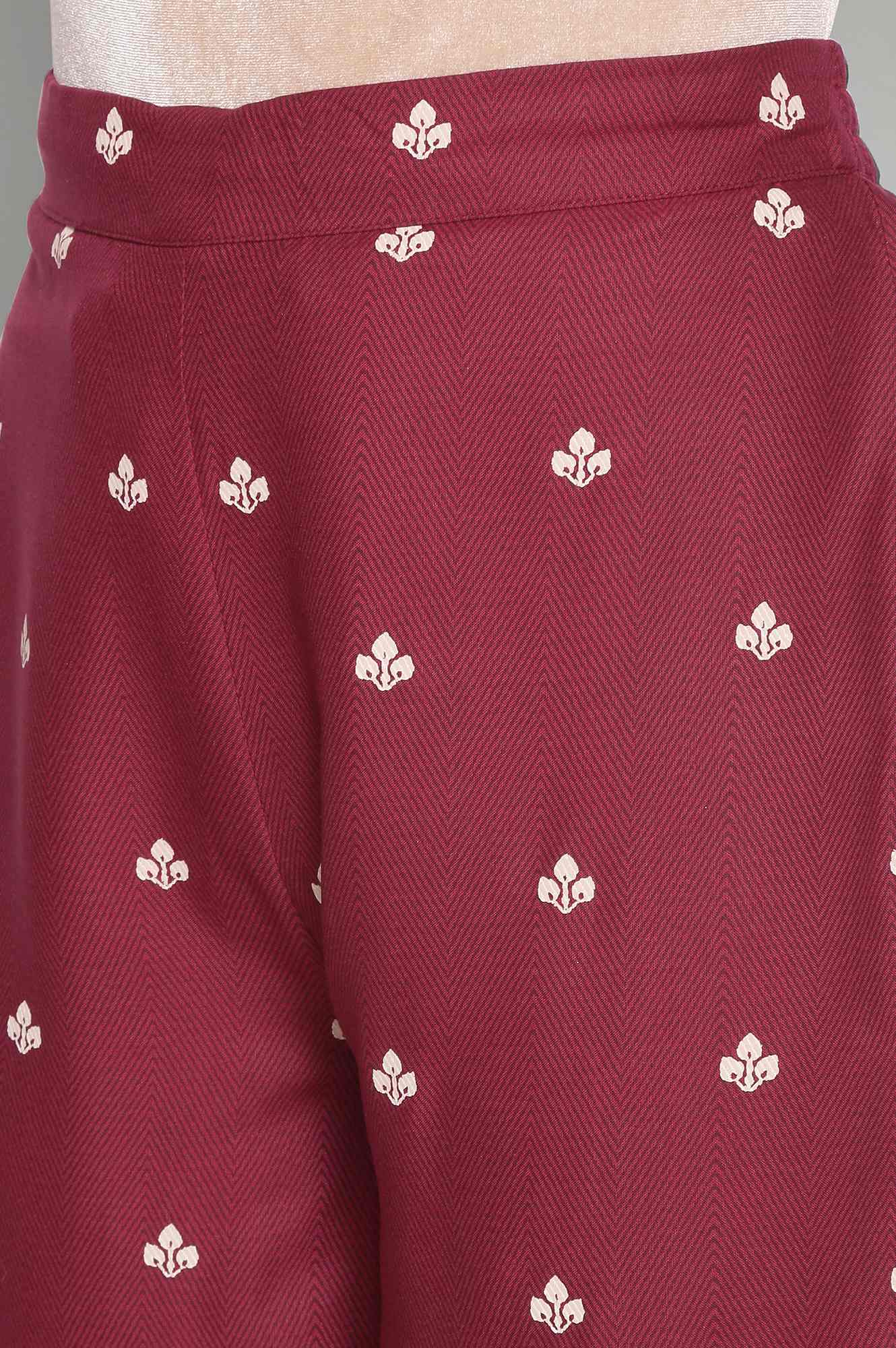 W for Woman Maroon Printed Parallel Pants