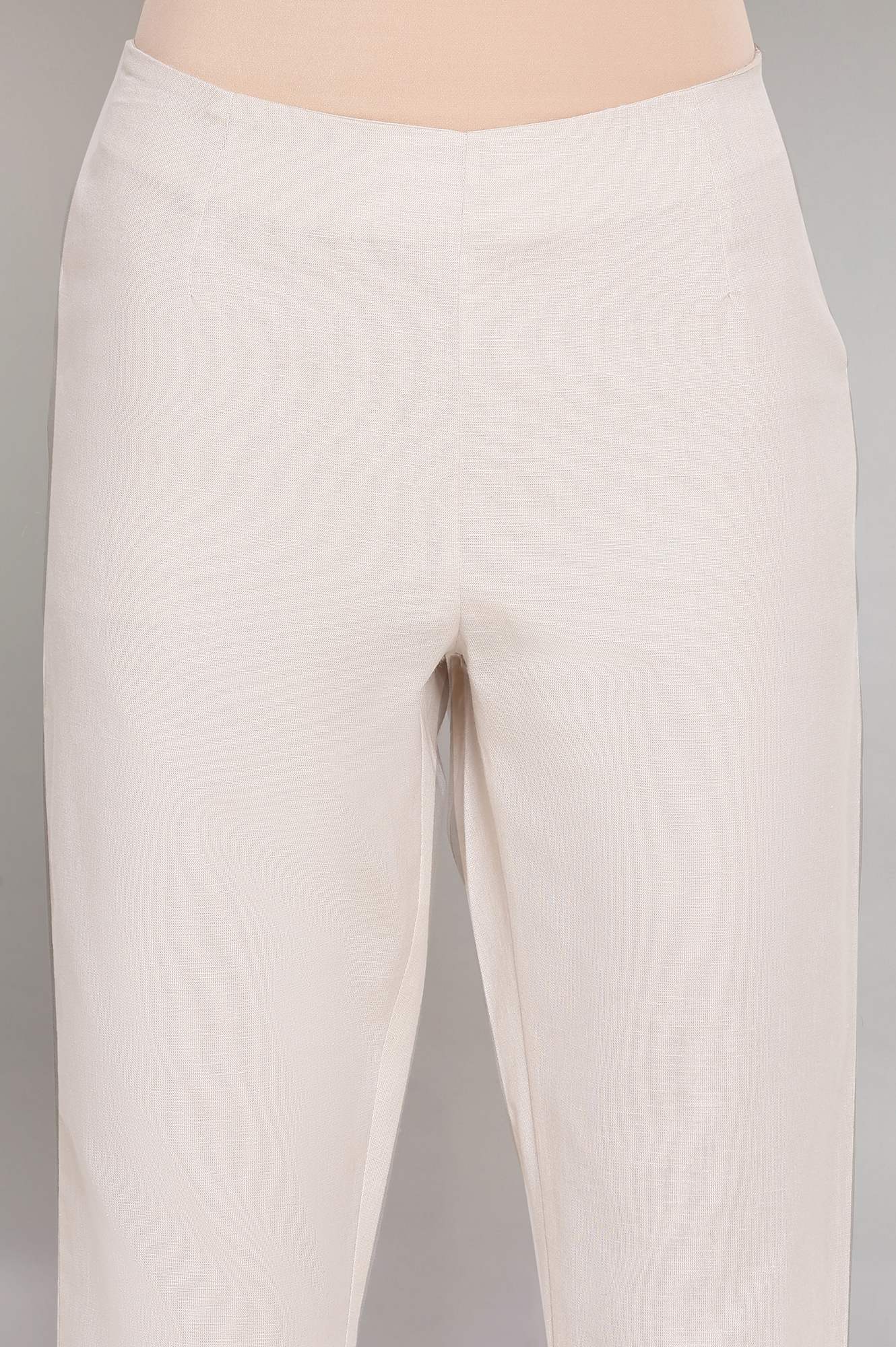 W for Woman Ecru Slim Pants with Embroidery