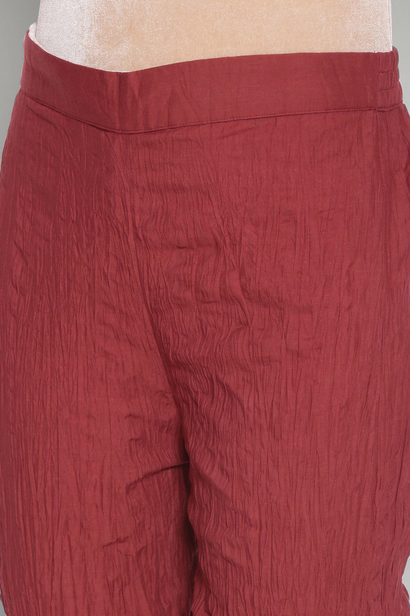 W for Woman Red Solid Crinkled Parallel Pants