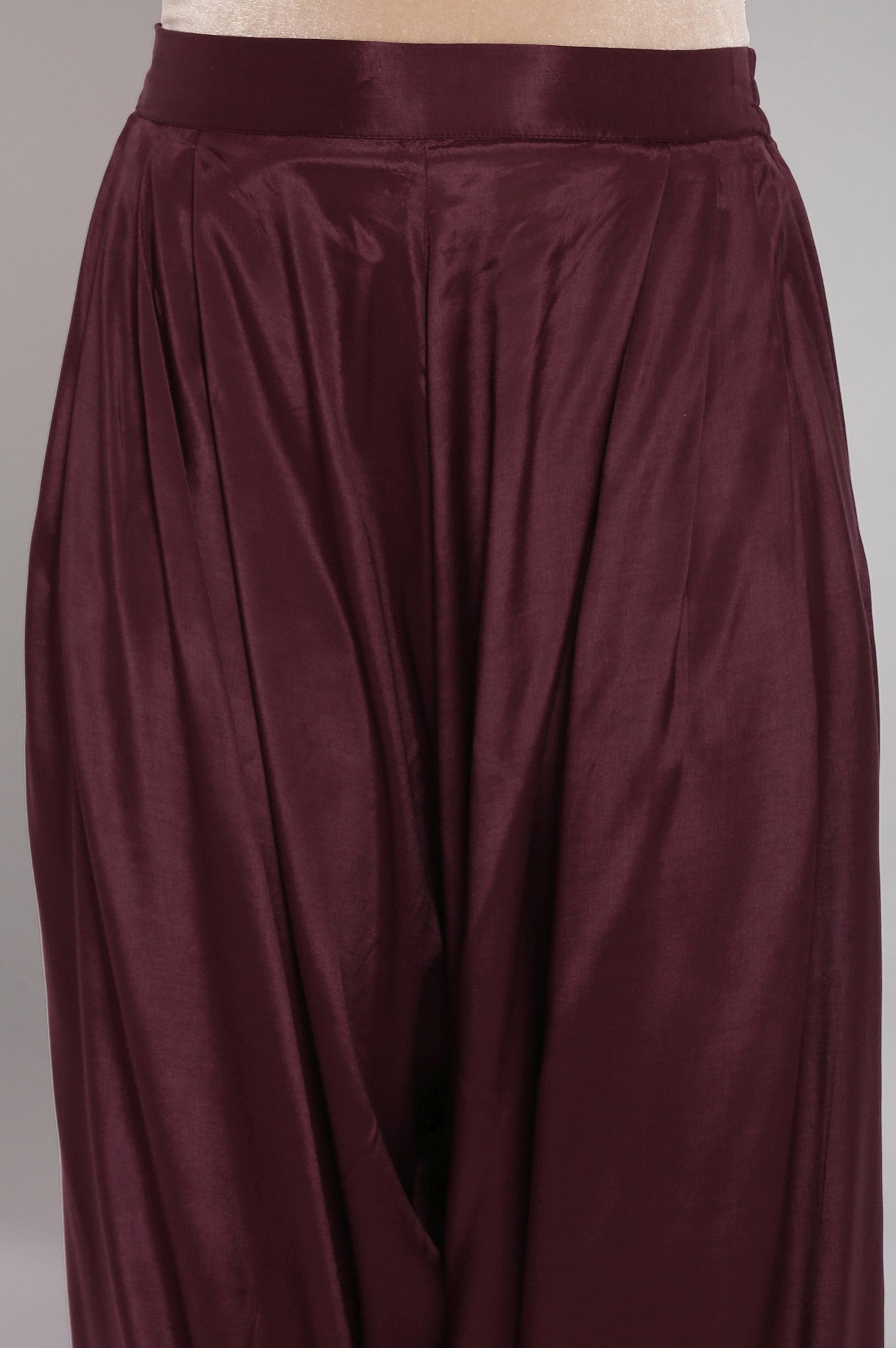 W for Woman Wine Solid Draped Pants