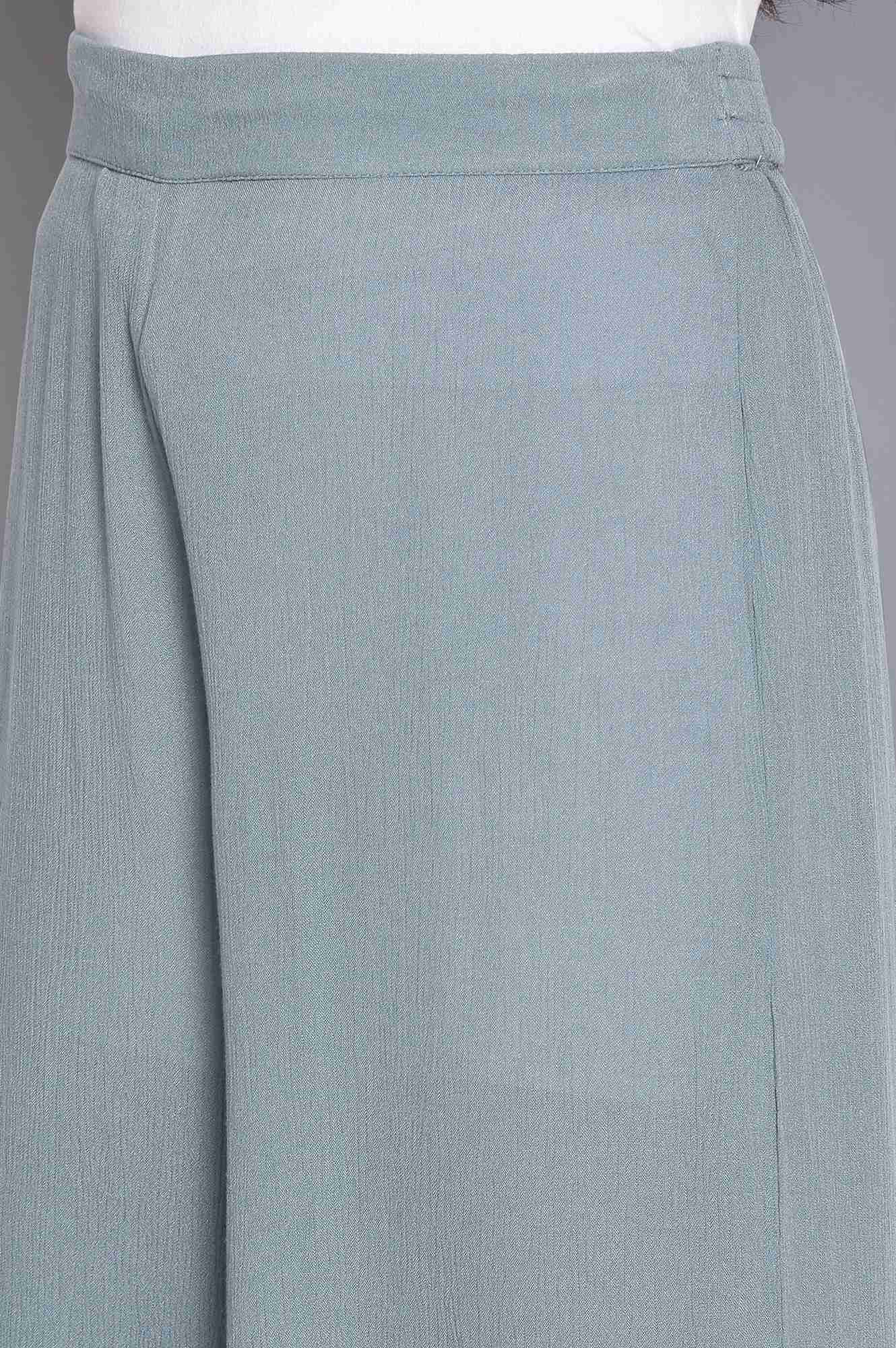 W for Woman Stone Blue Crinkled Flared Pants