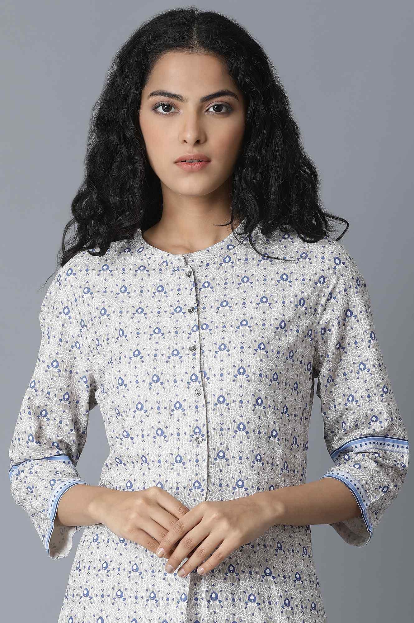 W for Woman Windchime Grey Printed kurta