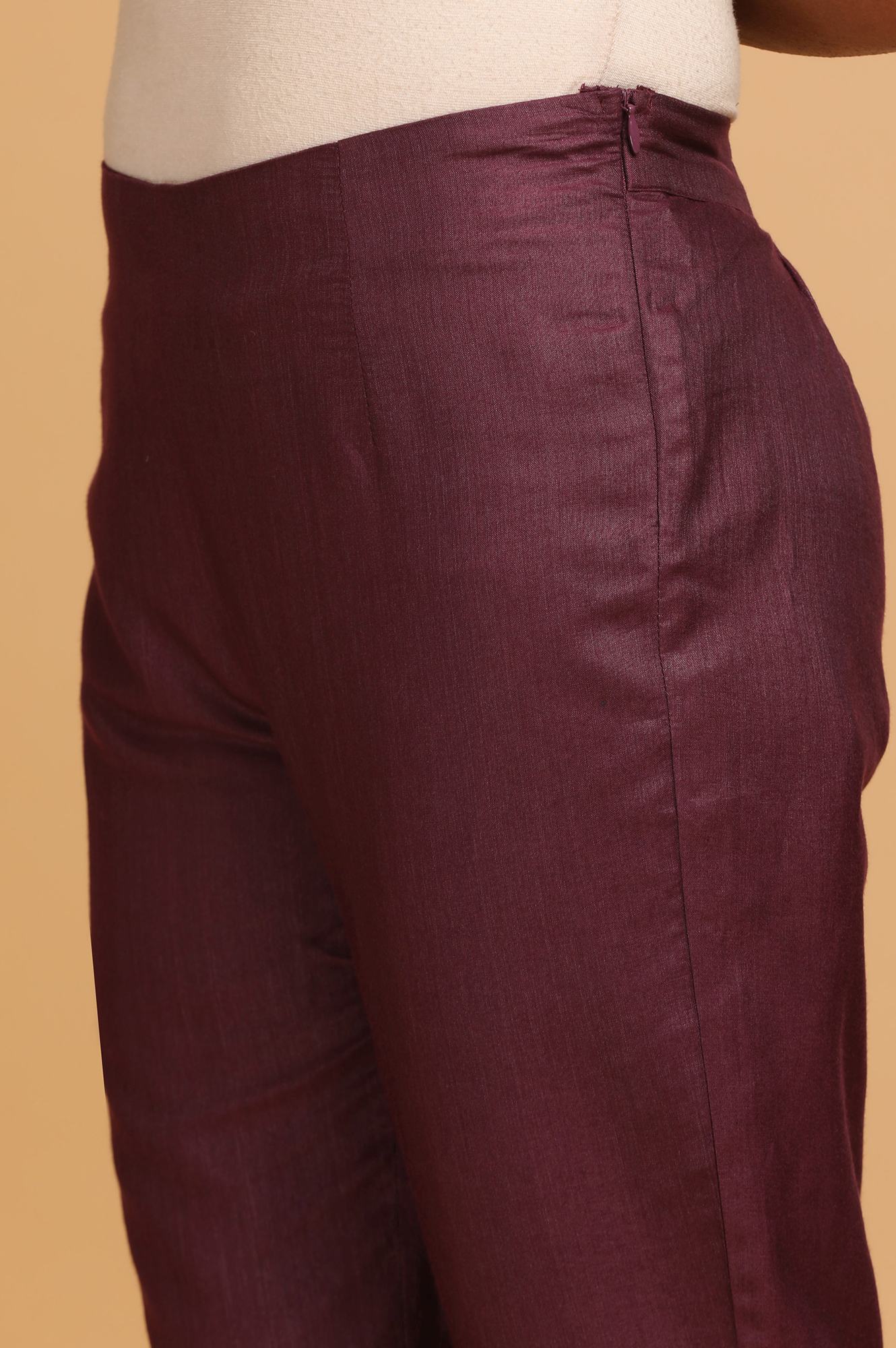 W for Woman Purple Solid Slim Pants