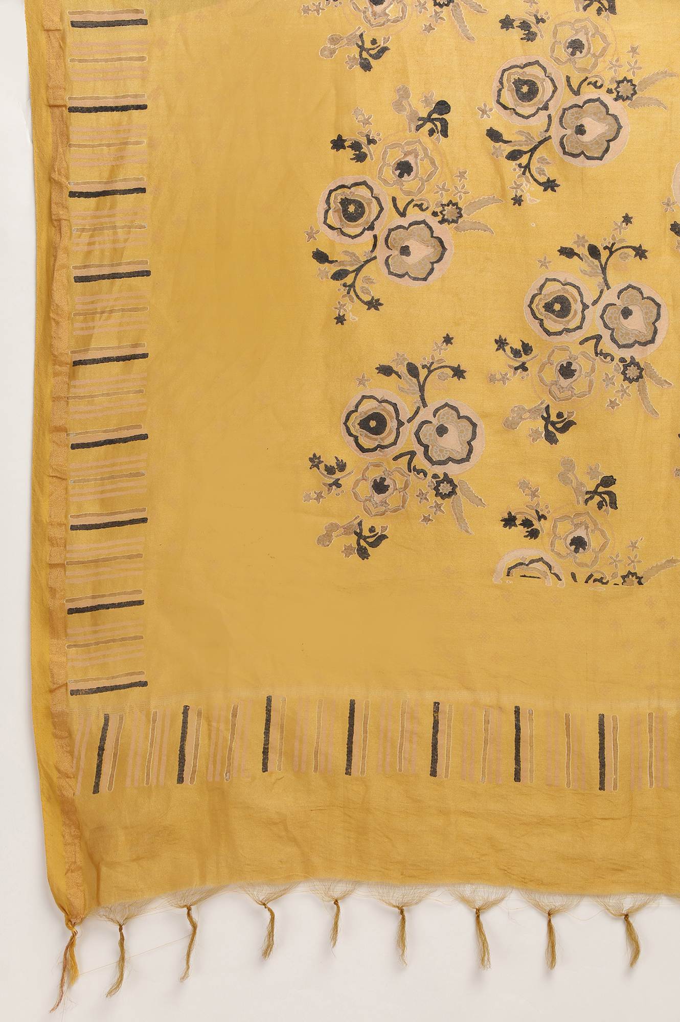 W for Woman Yellow Cotton Silk Block Printed Drape