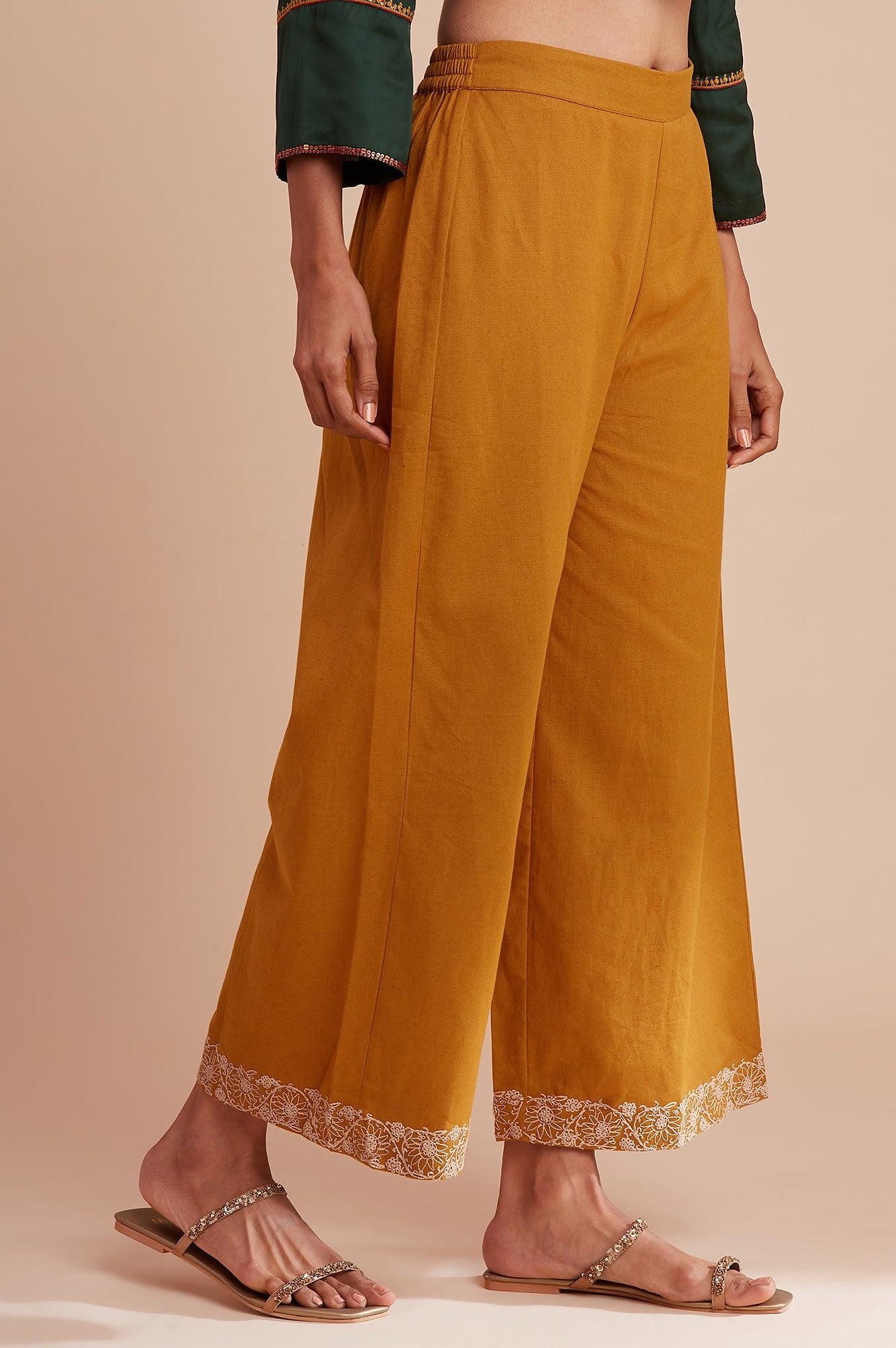 W for Woman Light Yellow Solid Parallel Pants