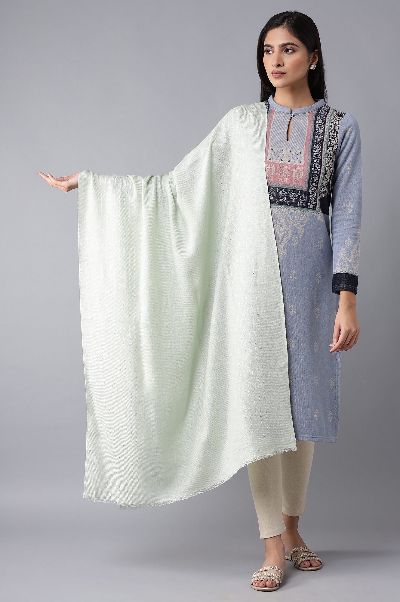 W for Woman Light Green Knitted Shawl