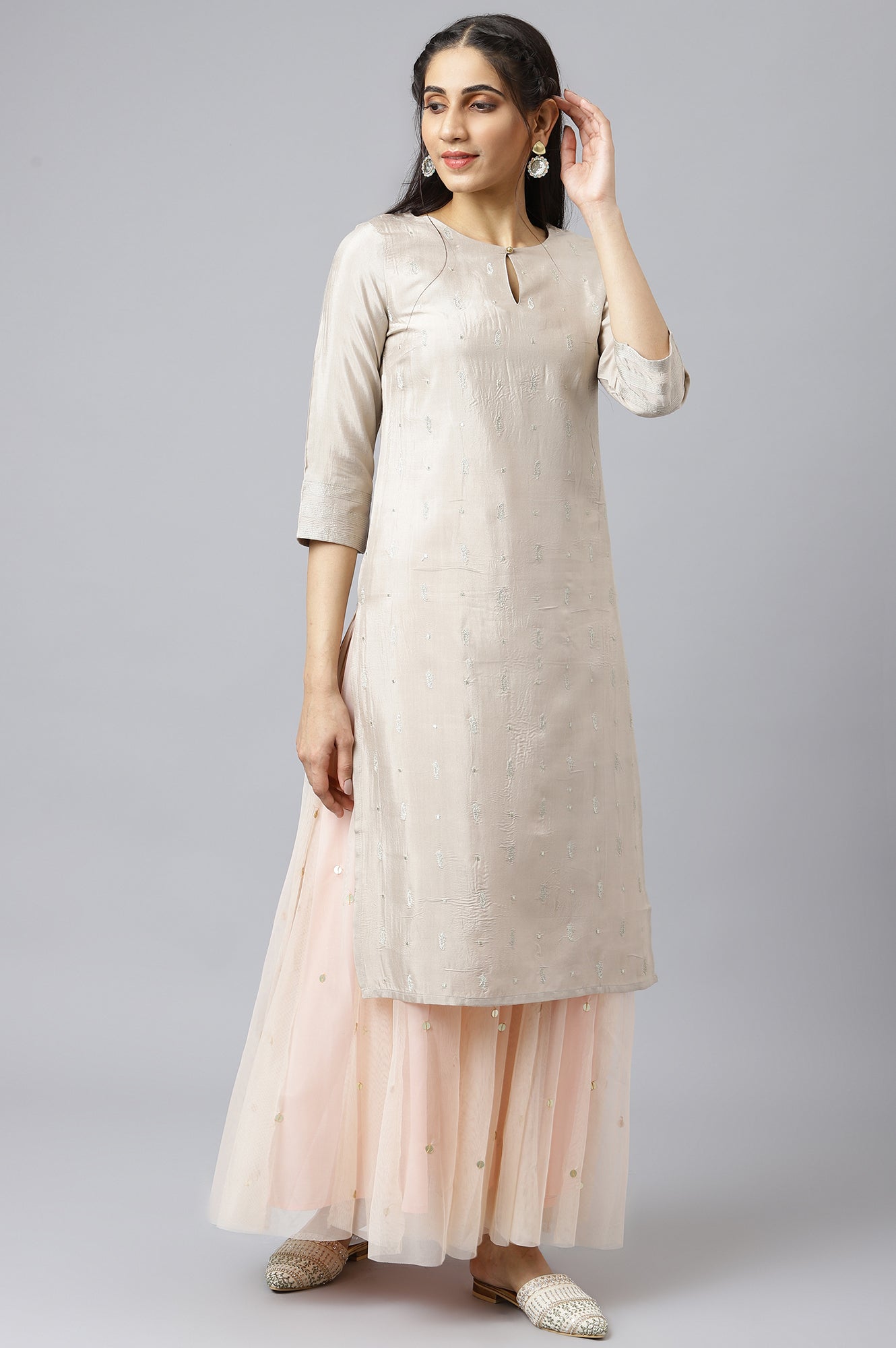 W for Woman Blush Pink Mesh Flared Skirt