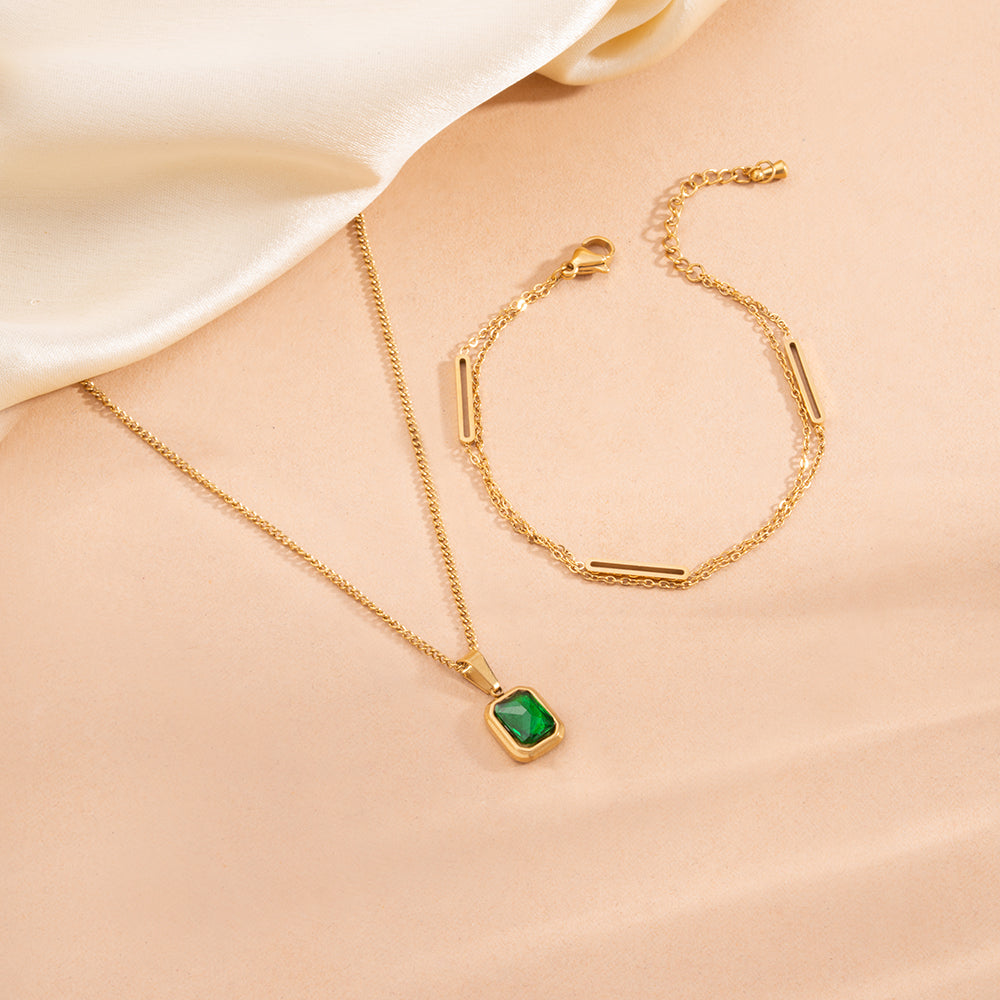 Emerald Bar Chain Elegance Set