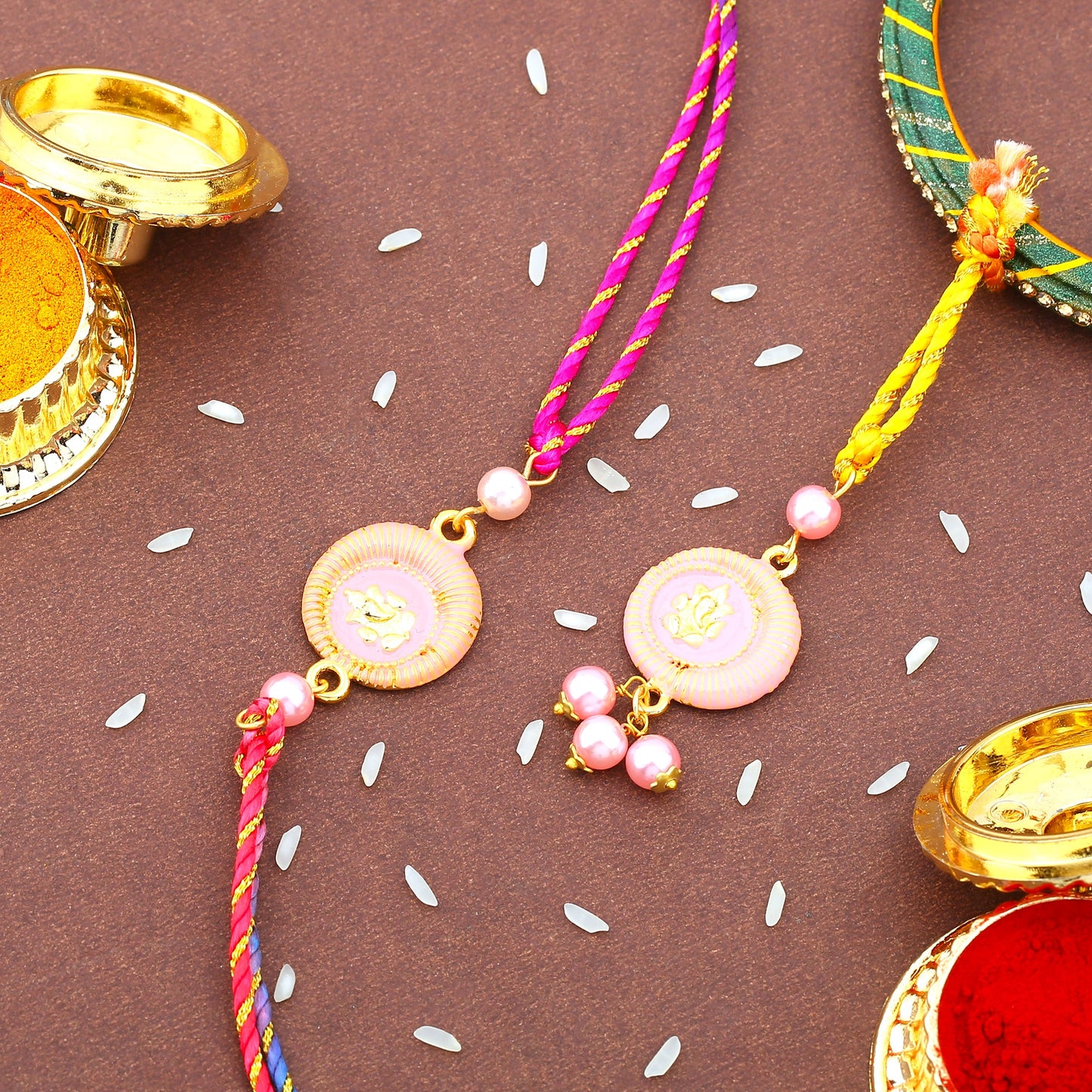 Gold Ganesh Pearl Bhaiya Bhabhi Rakhi