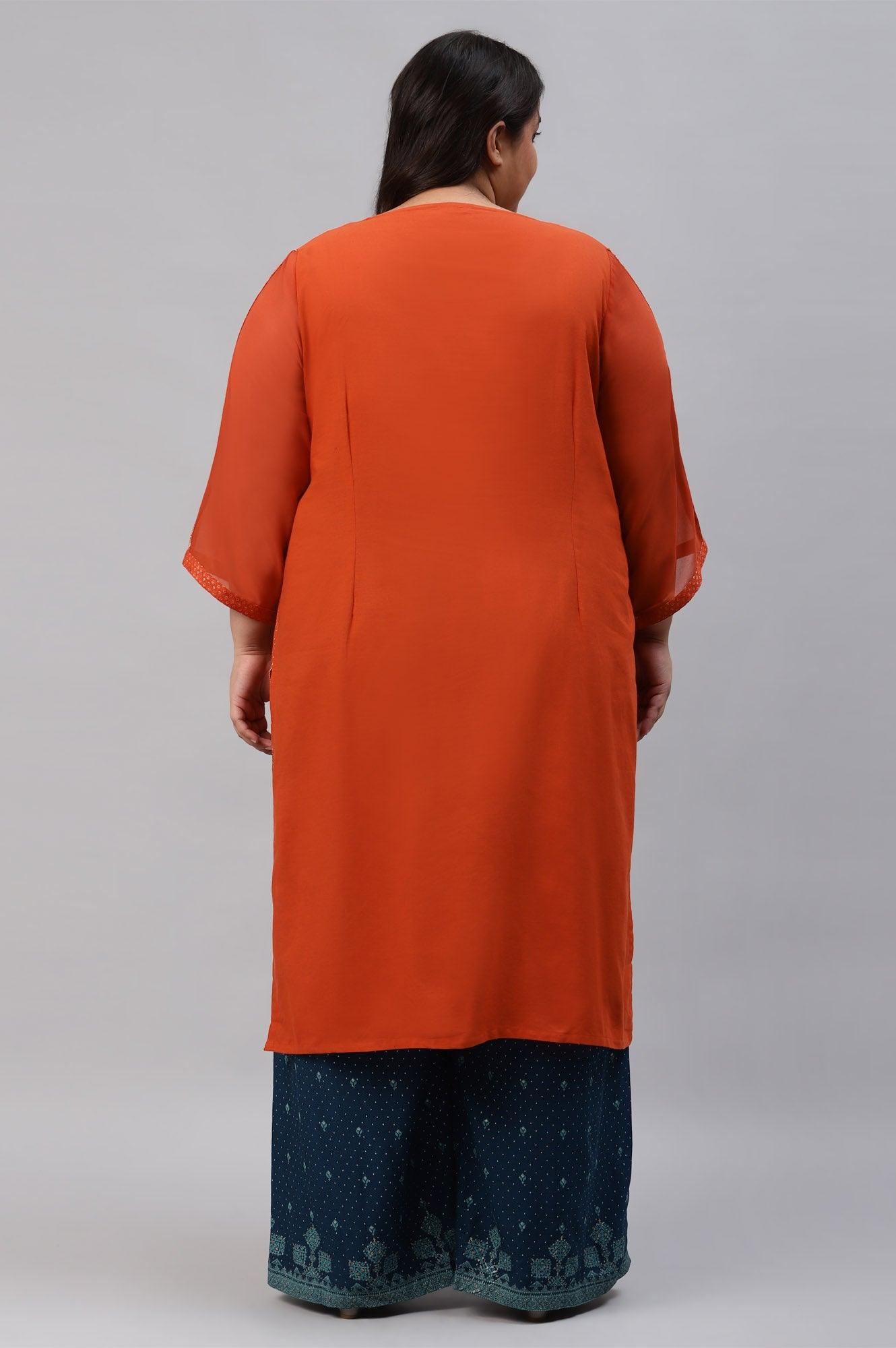 W for Woman Red Jacquard Plus Size kurta With Embroidery