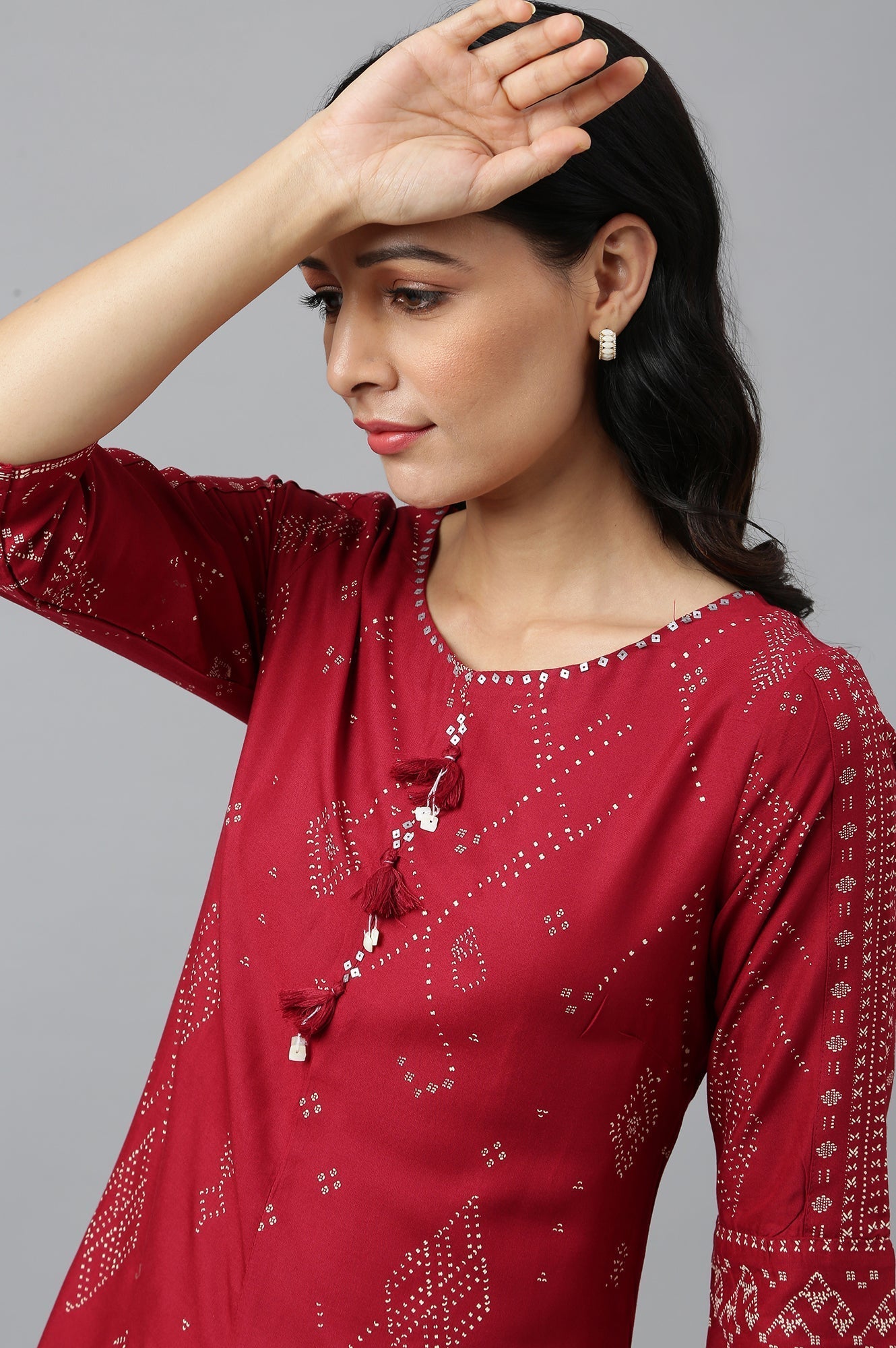 W for Woman Maroon Cowl Hemline kurta With Shell Detail