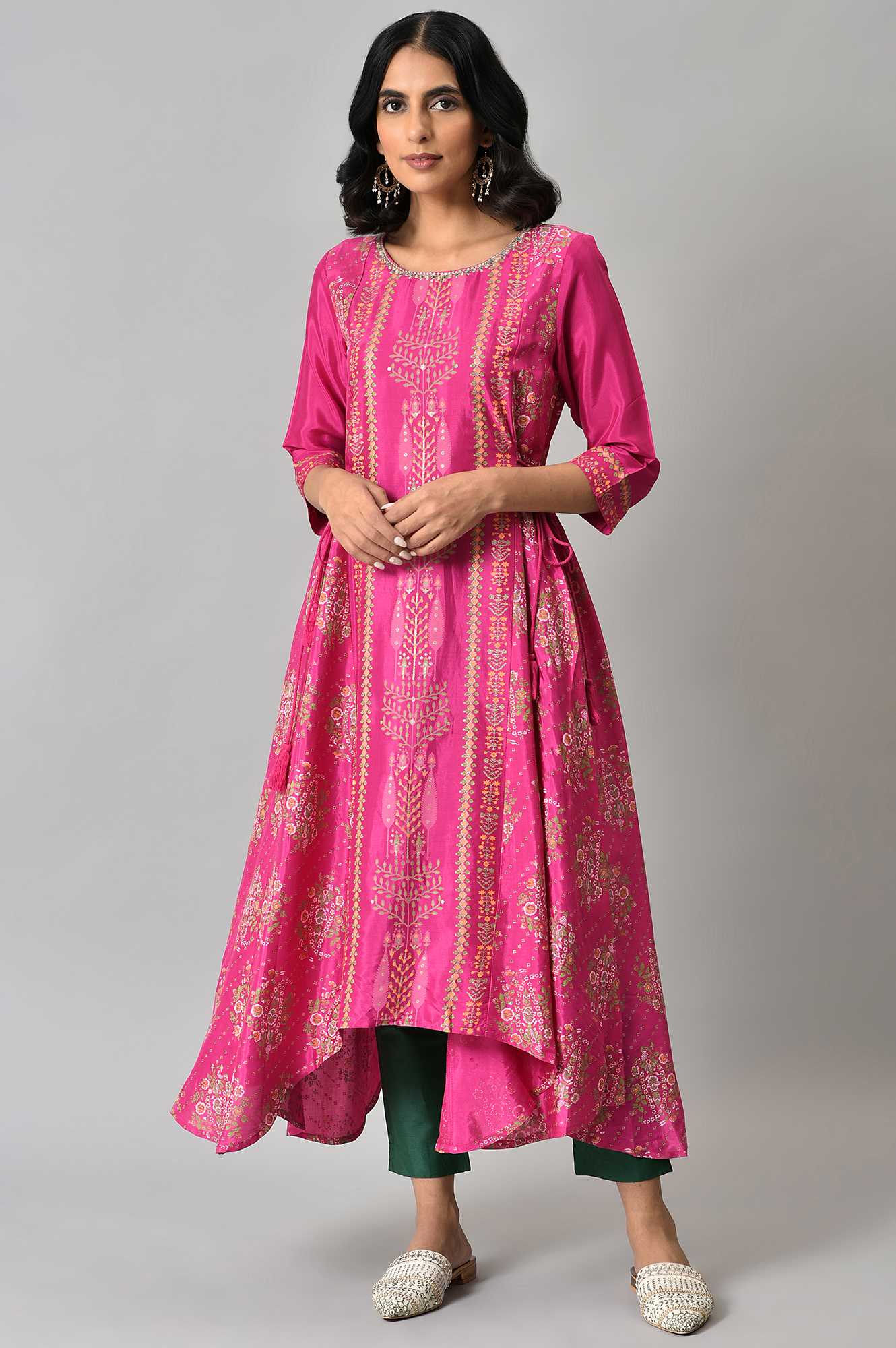 W for Woman Pink Flared Paisley Print kurta