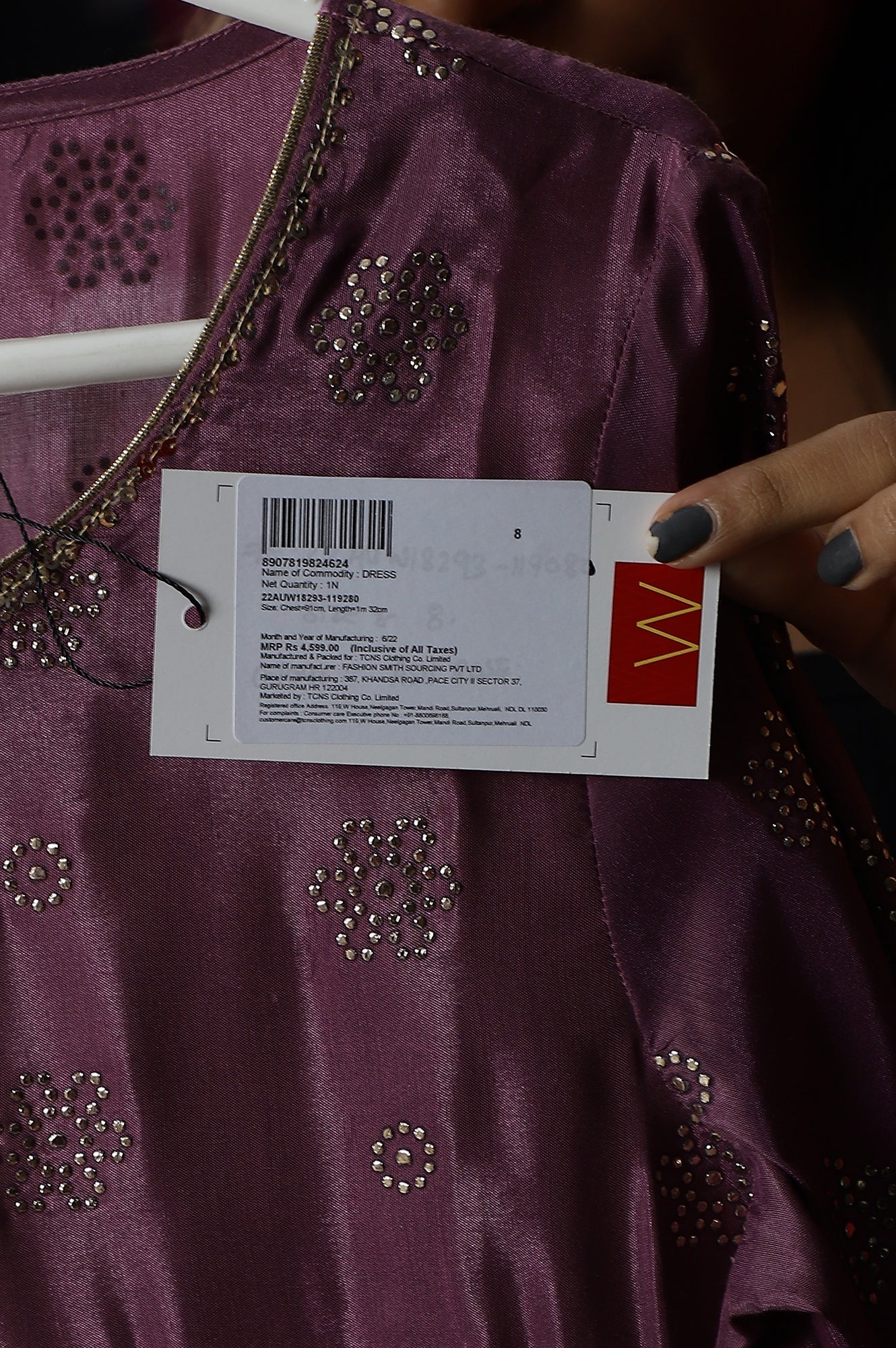 W for Woman Purple Panelled Kalidar Ethnic Dress With Sequin