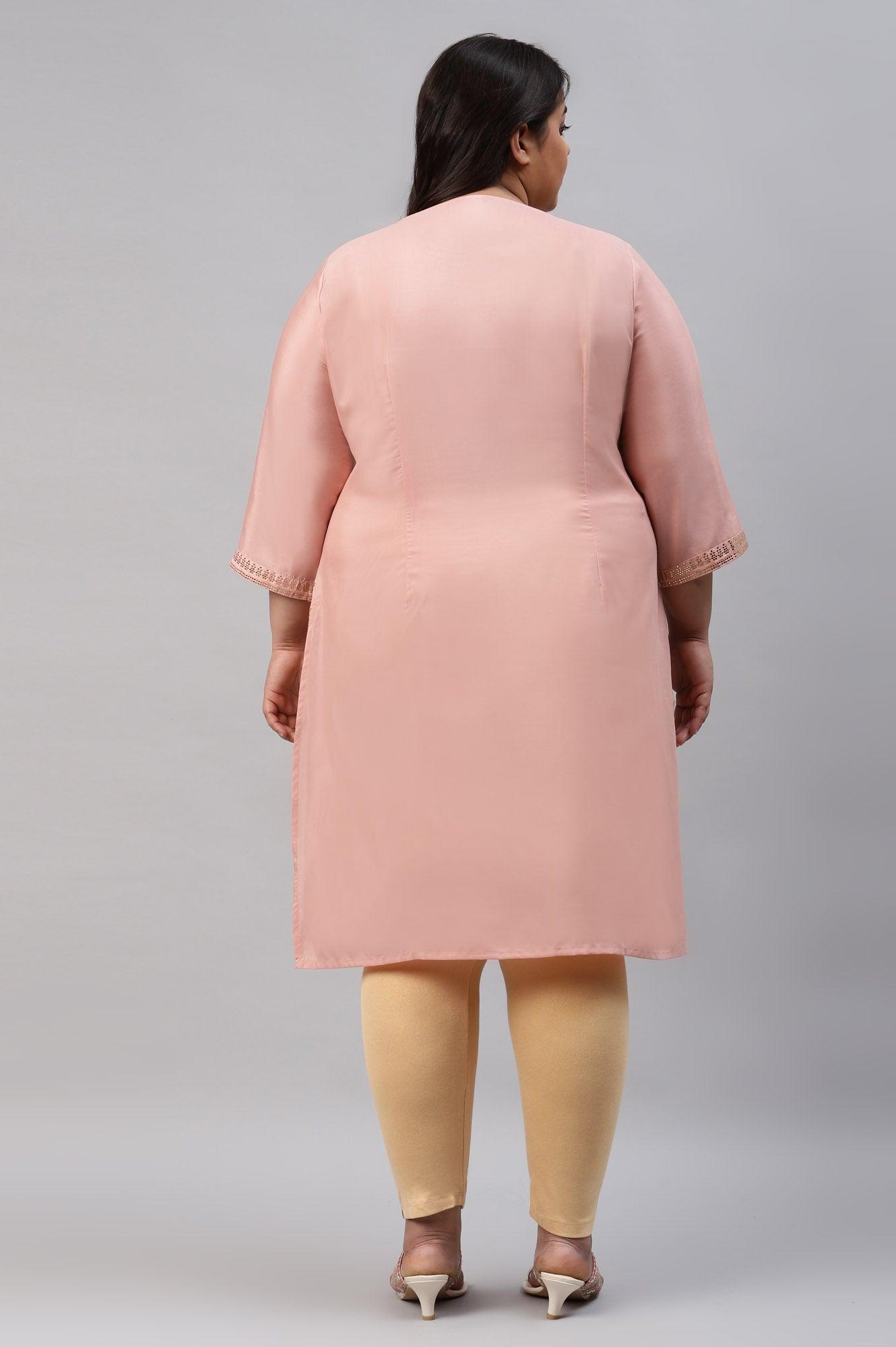 W for Woman Plus Size Blush Pink Mukaish Printed kurta
