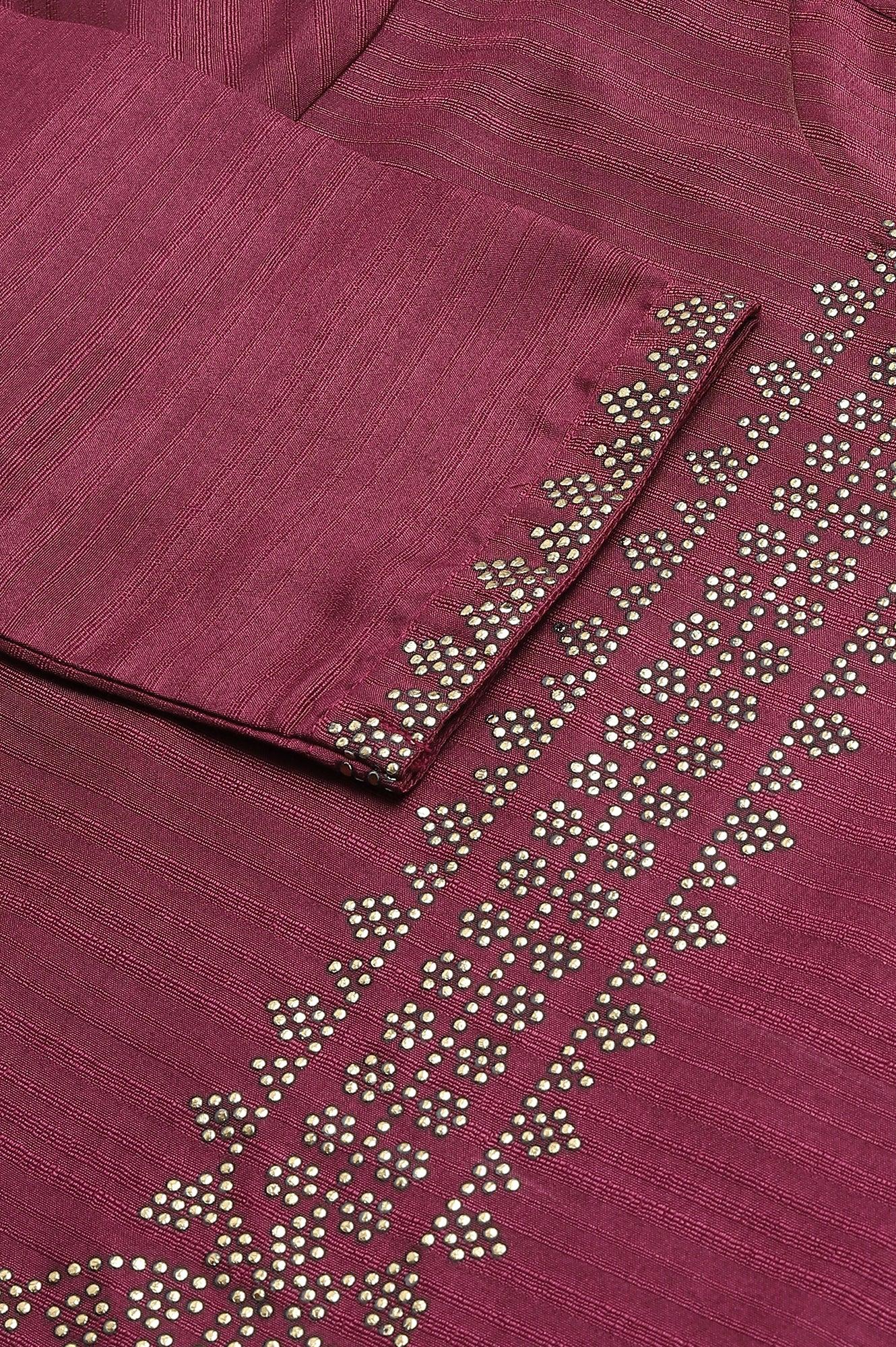 W for Woman Purple Mukaish Printed Karnataka Silk Straight Kurta