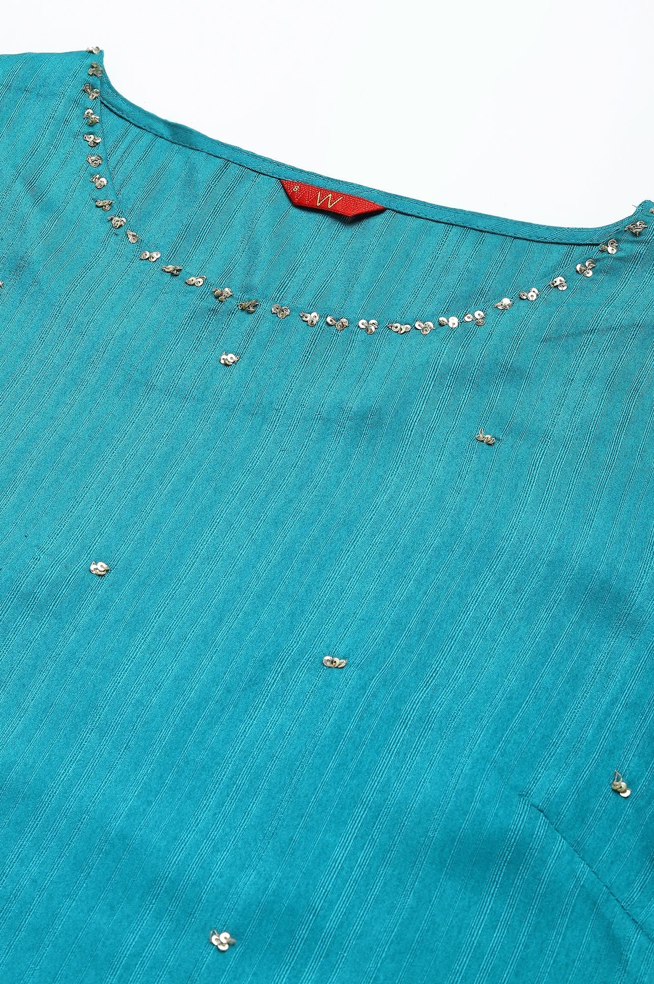 W for Woman Teal Straight kurta With Sequin Highlight