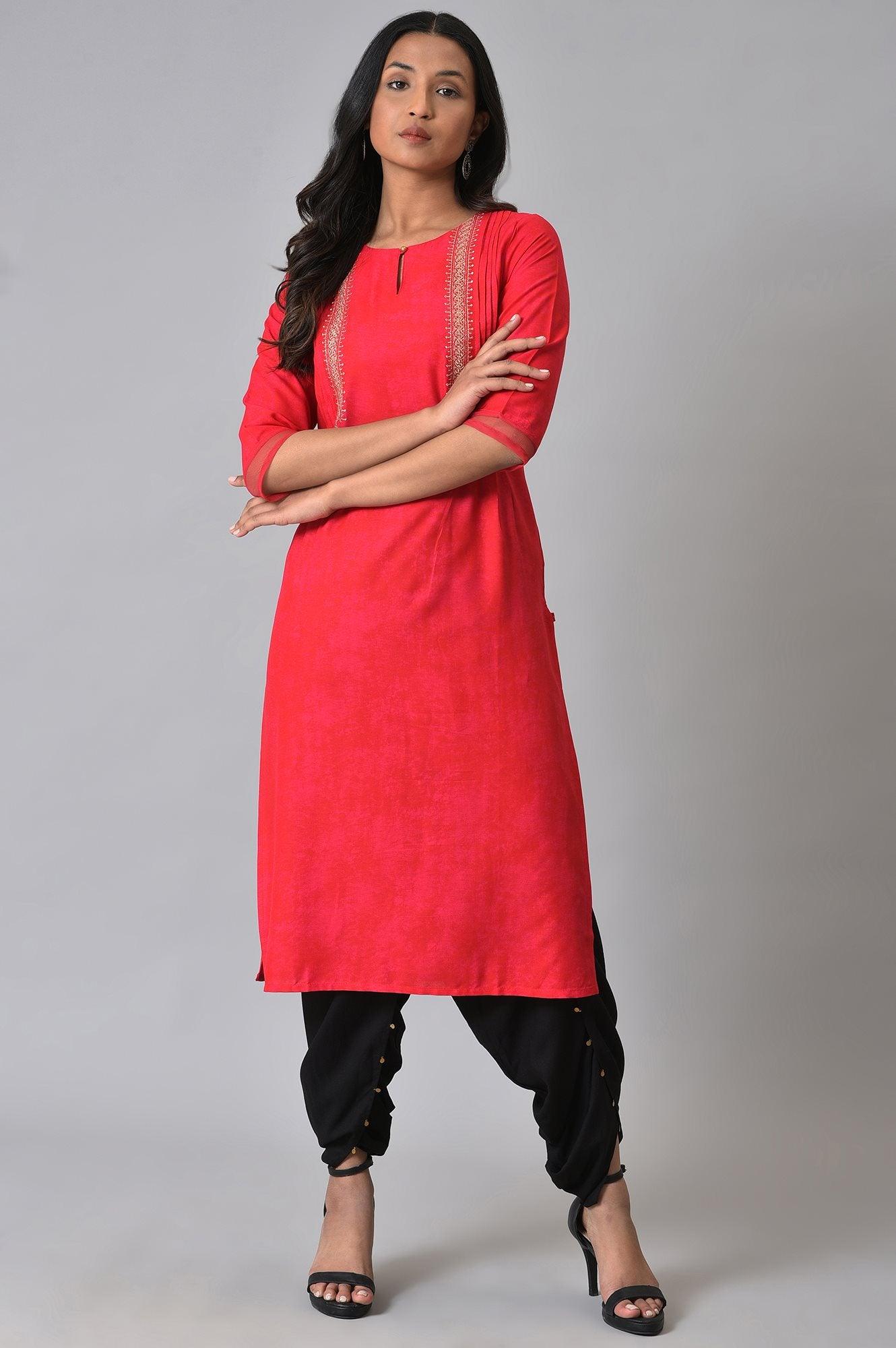 W for Woman Red Embroidered Festive kurta