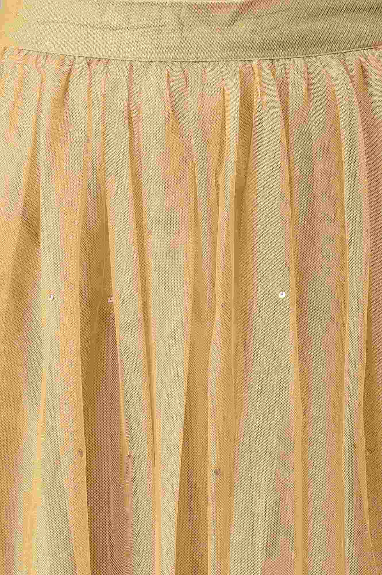 W for Woman Gold Solid Sequined Flared Mesh Skirt