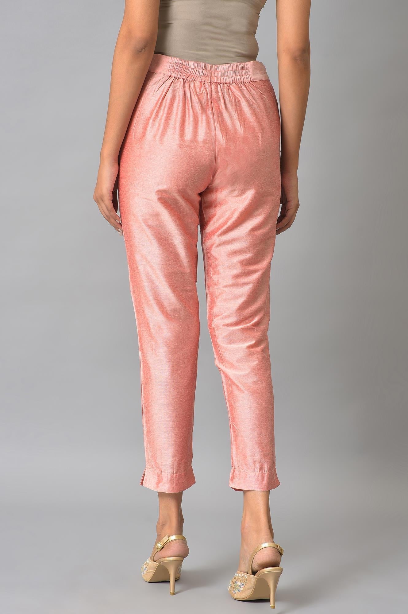 W for Woman Light Pink Paisley Rayon Straight Kurta and Slim Pant Set
