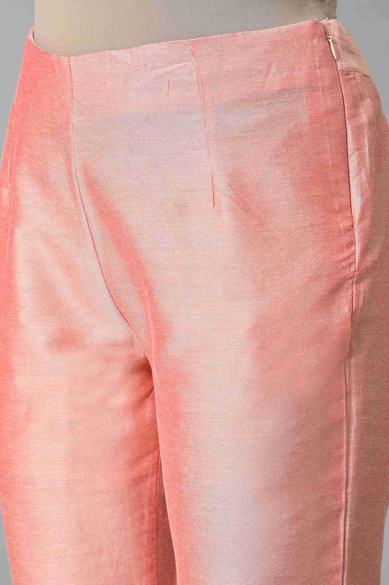 W for Woman Peach Pink Solid Slim Pants